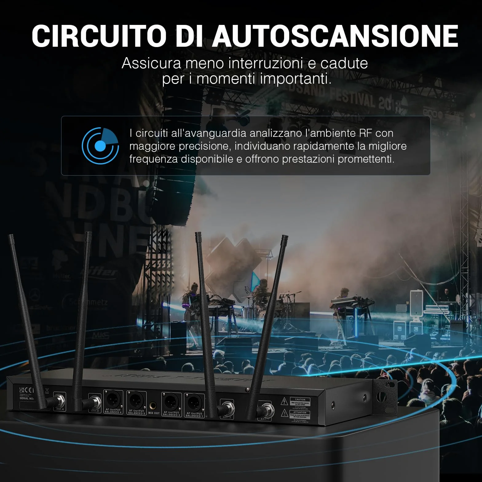Phenyx Pro Sistema microfono wireless a quattro canali con scansione automatica, 4x40 frequenze UHF, lunga portata di 328 piedi, 4 microfoni dinamici palmari per canto, chiesa, karaoke (PTU-7000-4H)