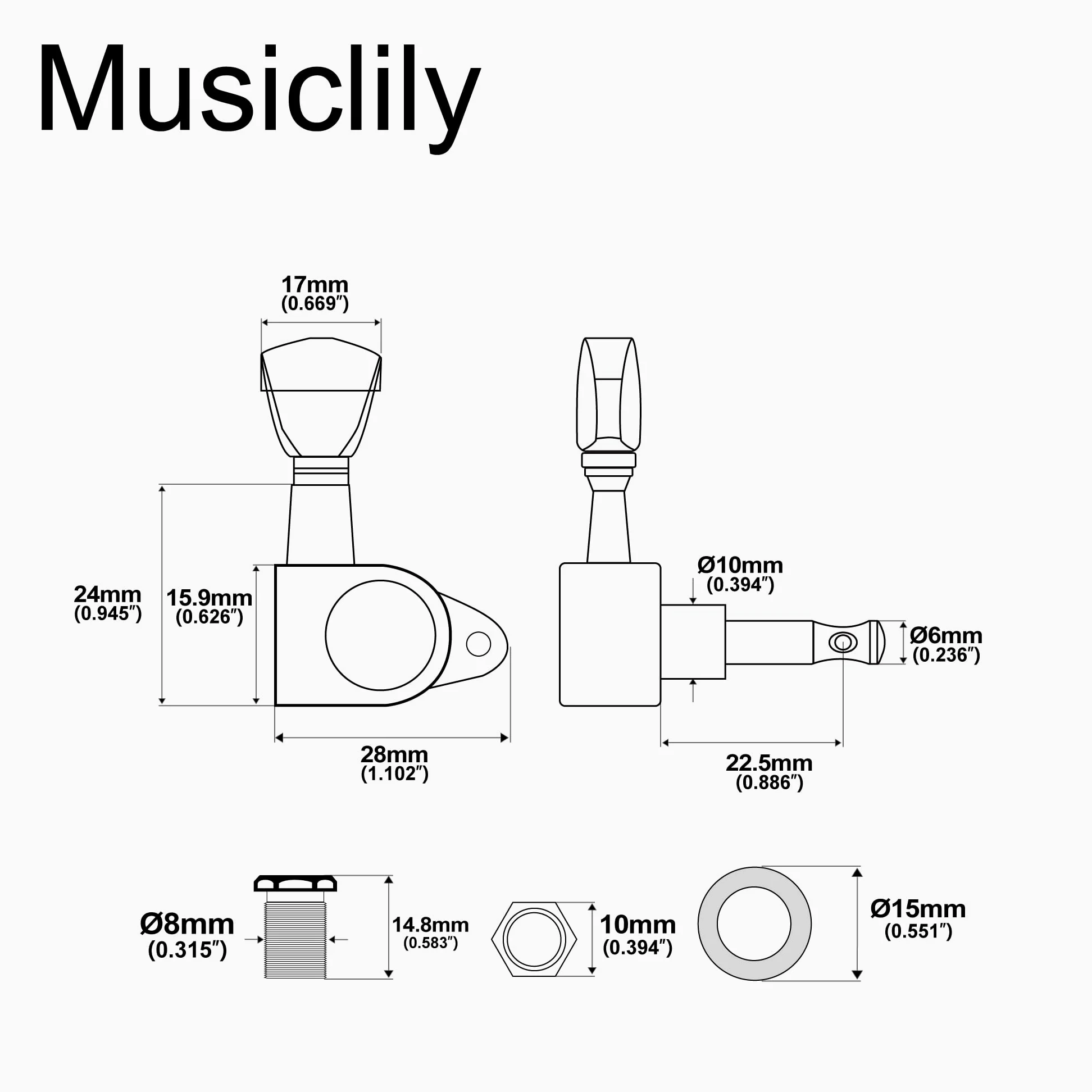 Musclily Economy 3L3R Roto Style Sealed Chitarra Meccaniche Set per Epiphone Les Paul SG ES, Keystone Button Nero
