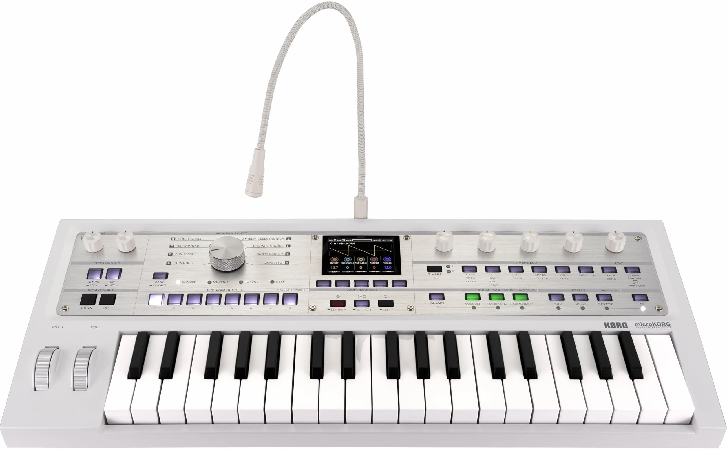 KORG - microKORG 2 WH; sintetizzatore compatto 37 tasti mini; analog modeling; 8 voci; vocoder; hard tune; harmonizer; arpeggiatore; loop recorder; USB C