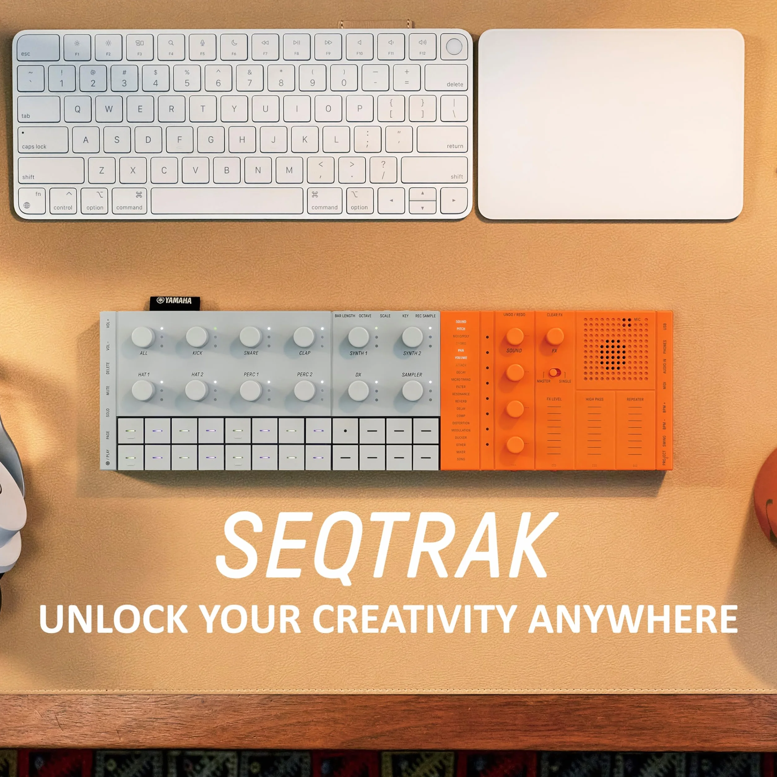 Yamaha SEQTRAK Mobile Music Ideastation – Studio di Produzione Musicale All-in-One con Motori Sonori Doppio, Campionamento Integrato, Altoparlante Incorporato e Batteria Ricaricabile – Arancio
