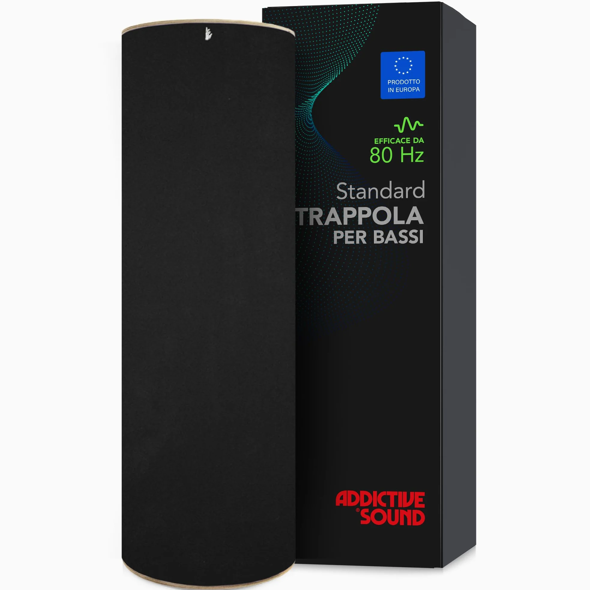 Addictive Sound Bass Trap Cilindrico Standard - Trappola Bassi Studio - Lana Acustica Specializzata 80-210 Hz - Produzione UE - Impilabile - Garanzia 36 Mesi - 98cm, Nero