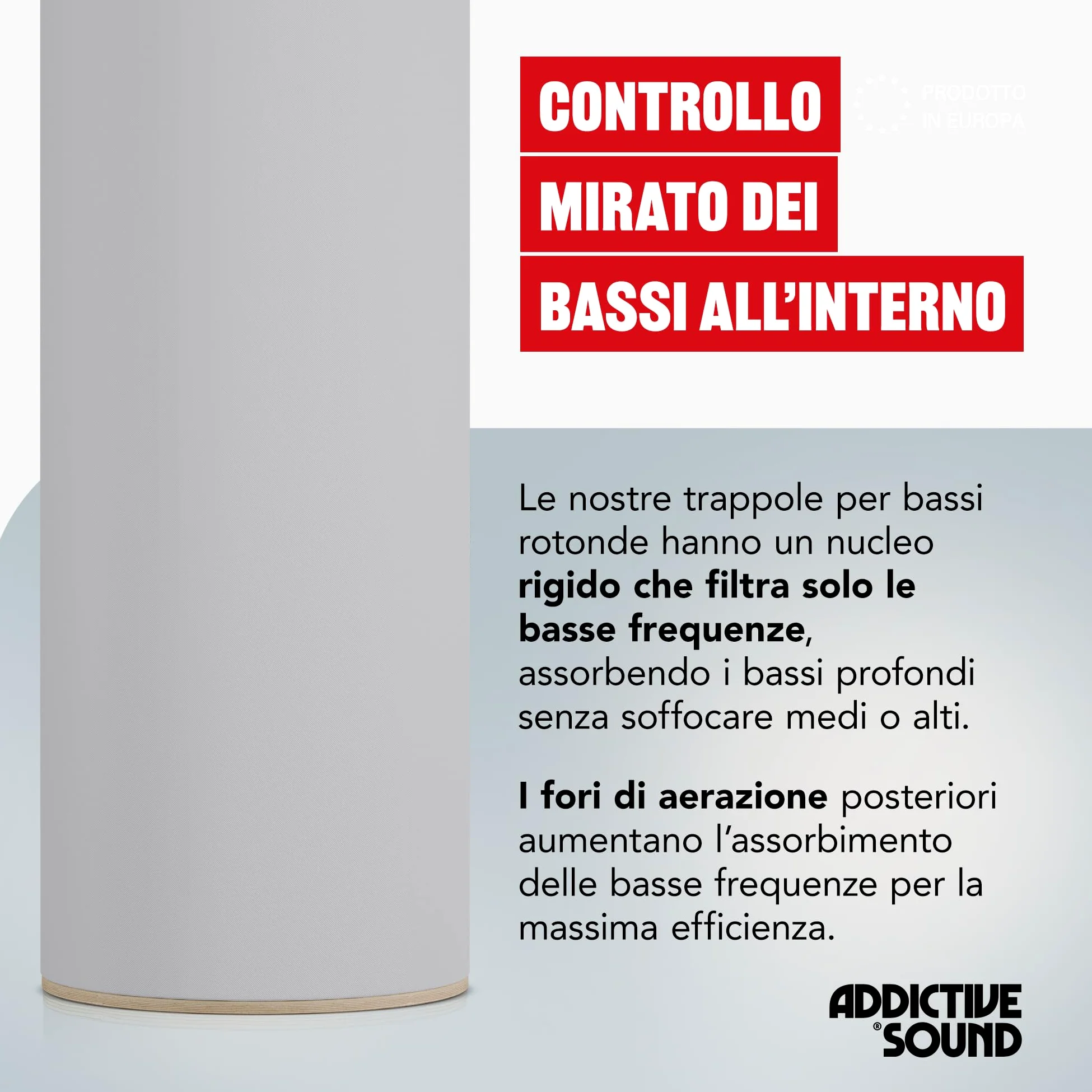 Addictive Sound Bass Trap Cilindrico Standard - Trappola Bassi Studio - Lana Acustica Specializzata 80-210 Hz - Produzione UE - Impilabile - Garanzia 36 Mesi - 98cm, Nero