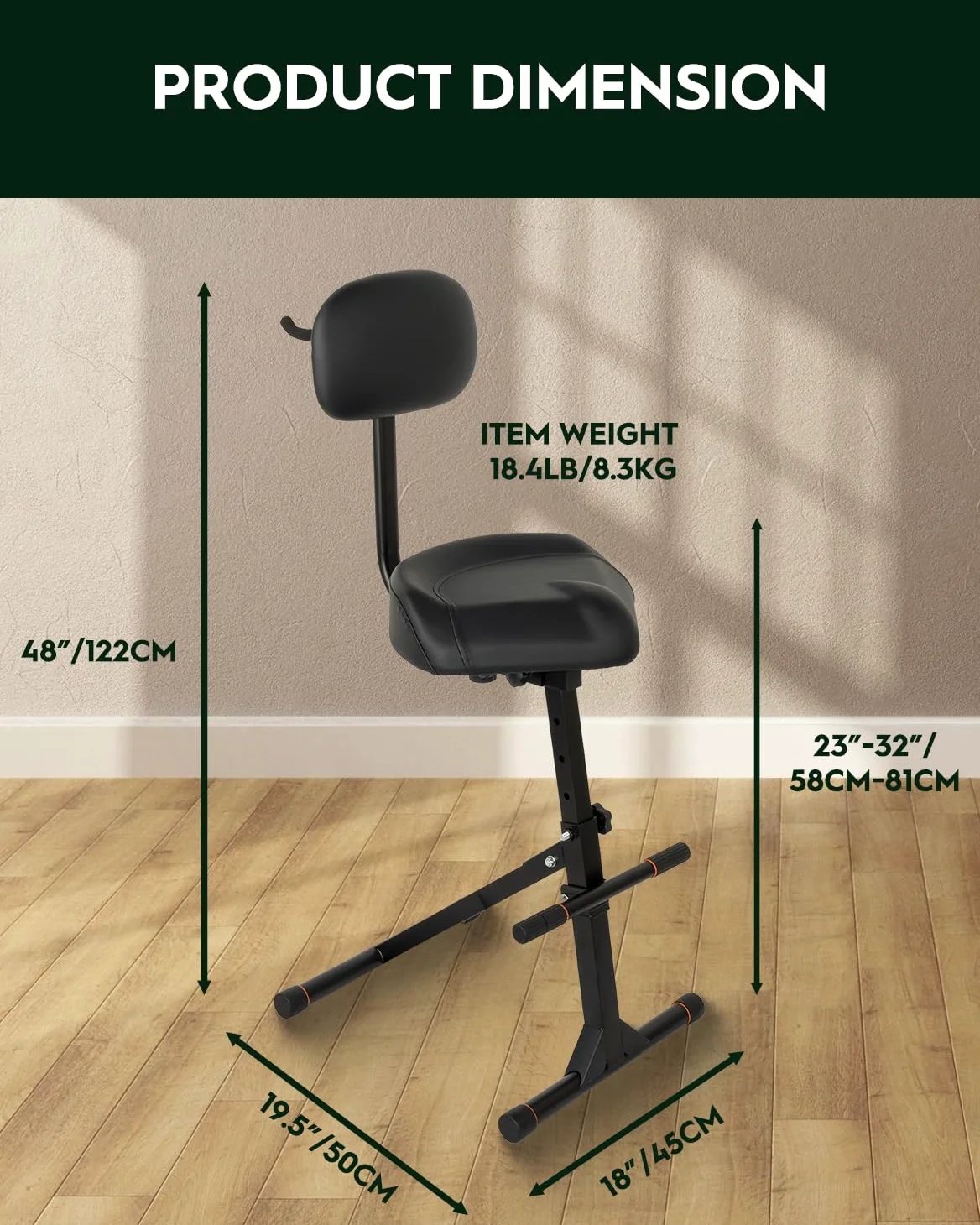 STRICH Sgabello per chitarra con schienale, sgabello regolabile, seduta regolabile in altezza con gancio per bassi acustici, sgabello per tamburo per adulti, batteristi e chitarristi SGT-40