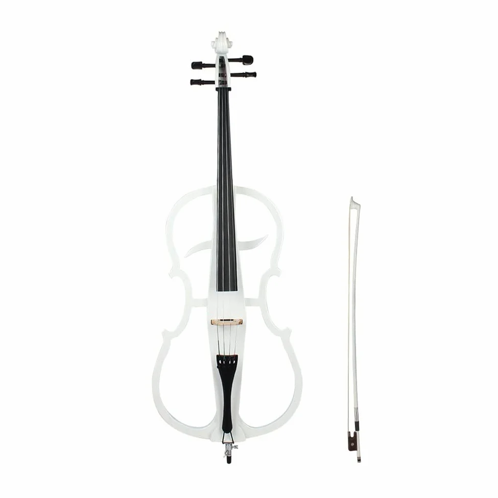 Violoncello elettrico in legno massello 4/4 per principianti adulti con custodia per cuffie con sintonizzatore a ponte ad arco