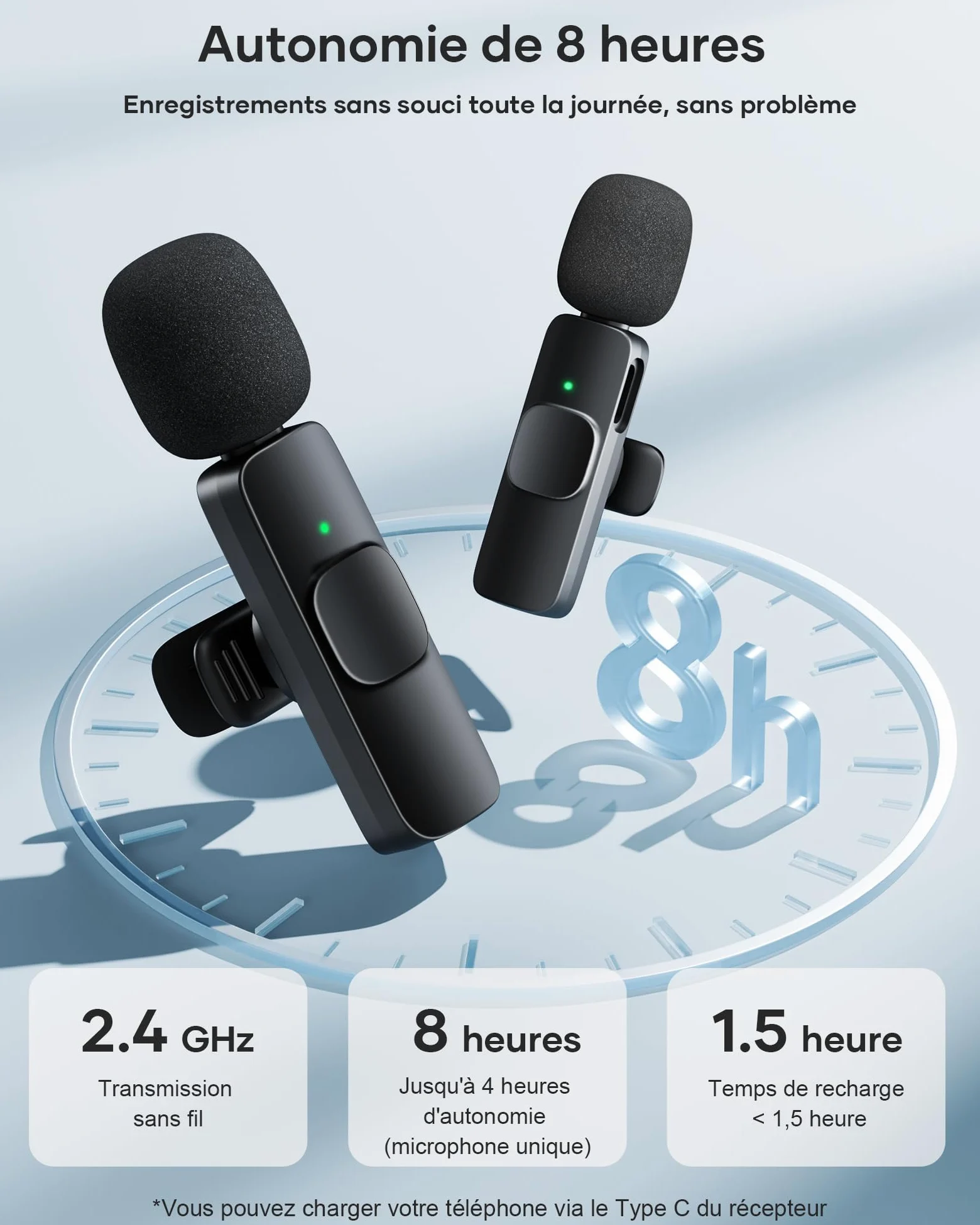 KUKIHO Microfono Lavalier Wireless per iPhone/Android (2 Trasmettitori), Mini Microfono Clip Riduzione Rumore Plug-and-Play per Registrazioni Video, Podcast, TikTok, YouTube, Vlog