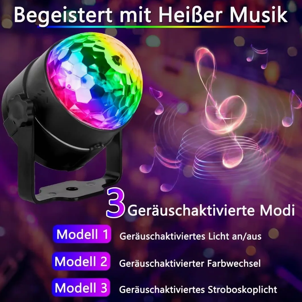 Sfera da discoteca, 2 pezzi, controllata dalla musica, luci per feste, 360°, rotanti, luci per palcoscenico, luce per effetto DJ stroboscopio con telecomando per Natale, Halloween, compleanni, club