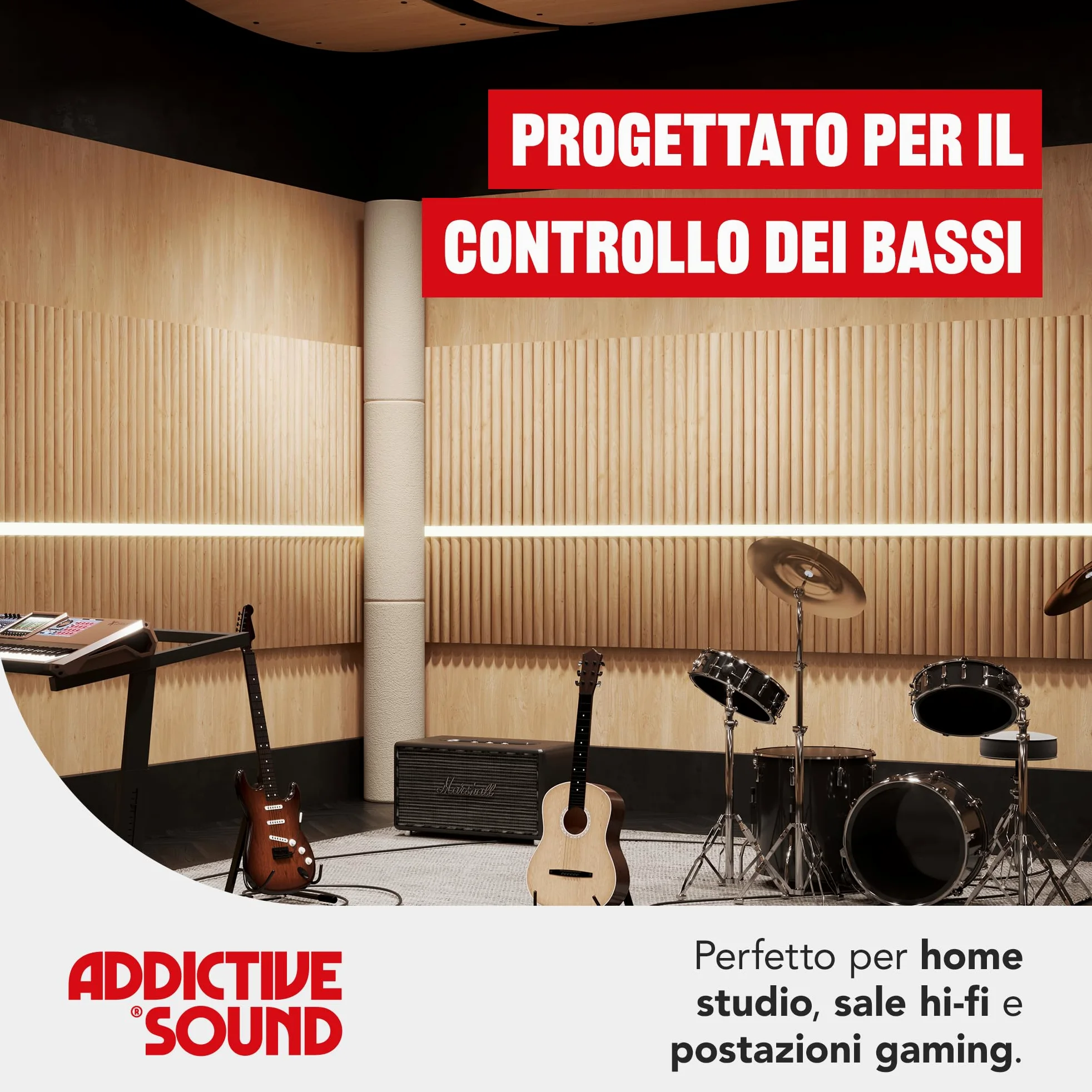 Addictive Sound Bass Trap Cilindrico Standard - Trappola Bassi Studio - Lana Acustica Specializzata 80-210 Hz - Produzione UE - Impilabile - Garanzia 36 Mesi - 98cm, Nero