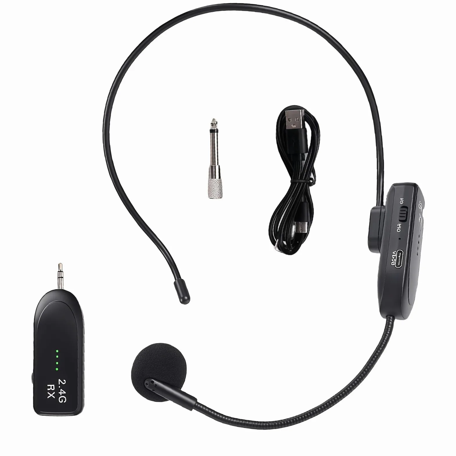 Microfono Wireless Headset: Microfono Wireless Ricaricabile 2,4G UHF, Microfono Senza Fili Headset con Portata di 30M, Microfono da Testa e Palmare 2 in 1 per Insegnamento