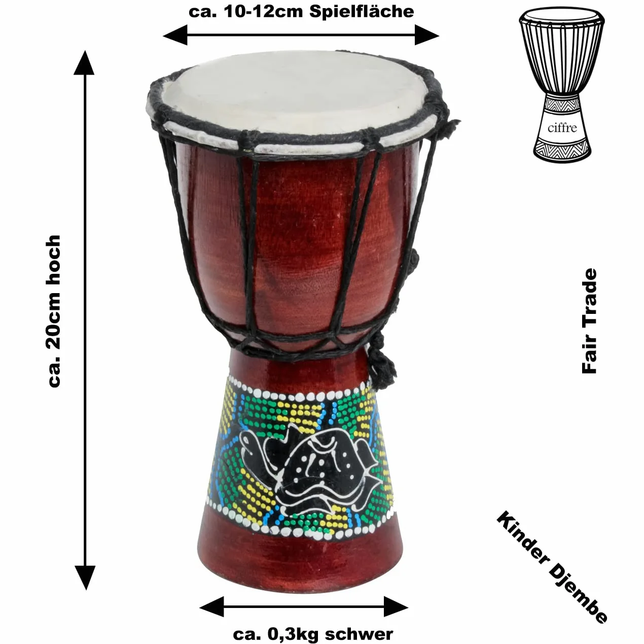 20cm Kinder Djembe Bongo Tartaruga