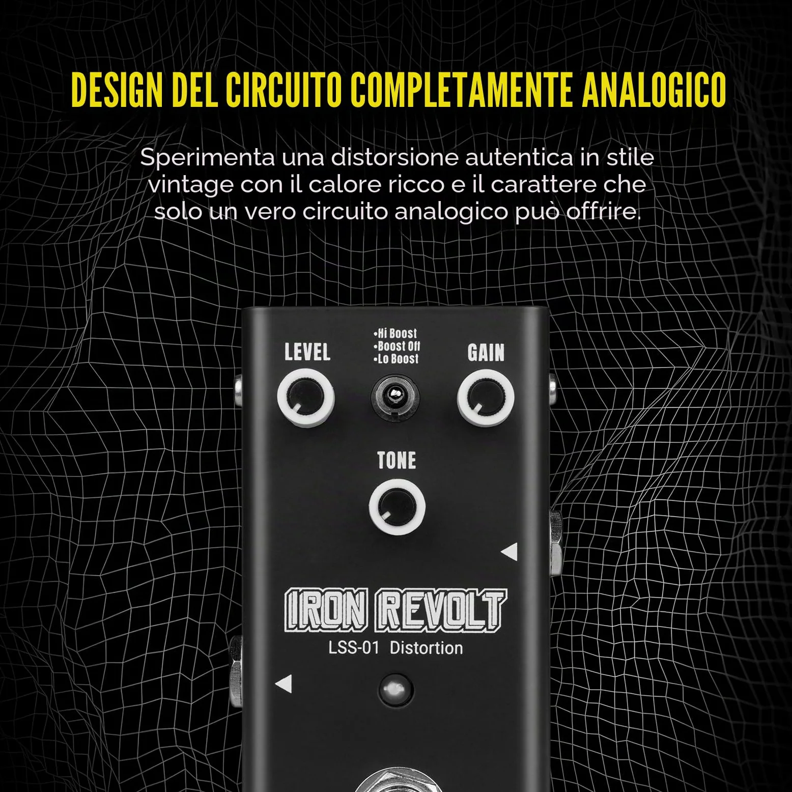 Pedale di distorsione per chitarra - Circuito completamente analogico con 3 toni di distorsione, True Bypass, dimensioni compatte per chitarristi IRON REVOLT (Distortion)