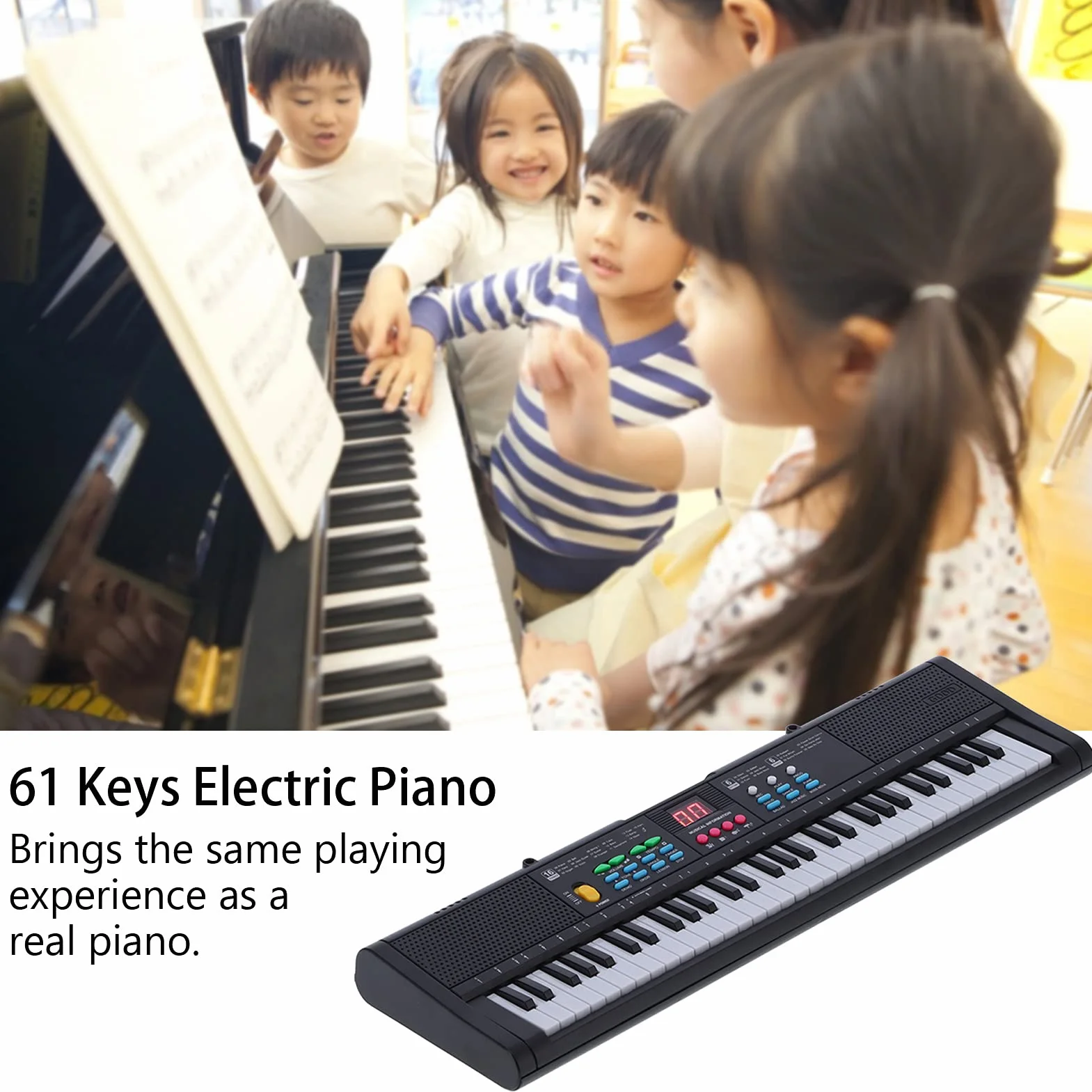 Ejoyous Pianoforte con Tastiera per Bambini a 61 Tasti, Pianoforte Digitale Elettrico con Microfono, 6 Brani Dimostrativi 16 Toni 6 Ritmi, Cavo USB per Telefono, Tablet, Karaoke