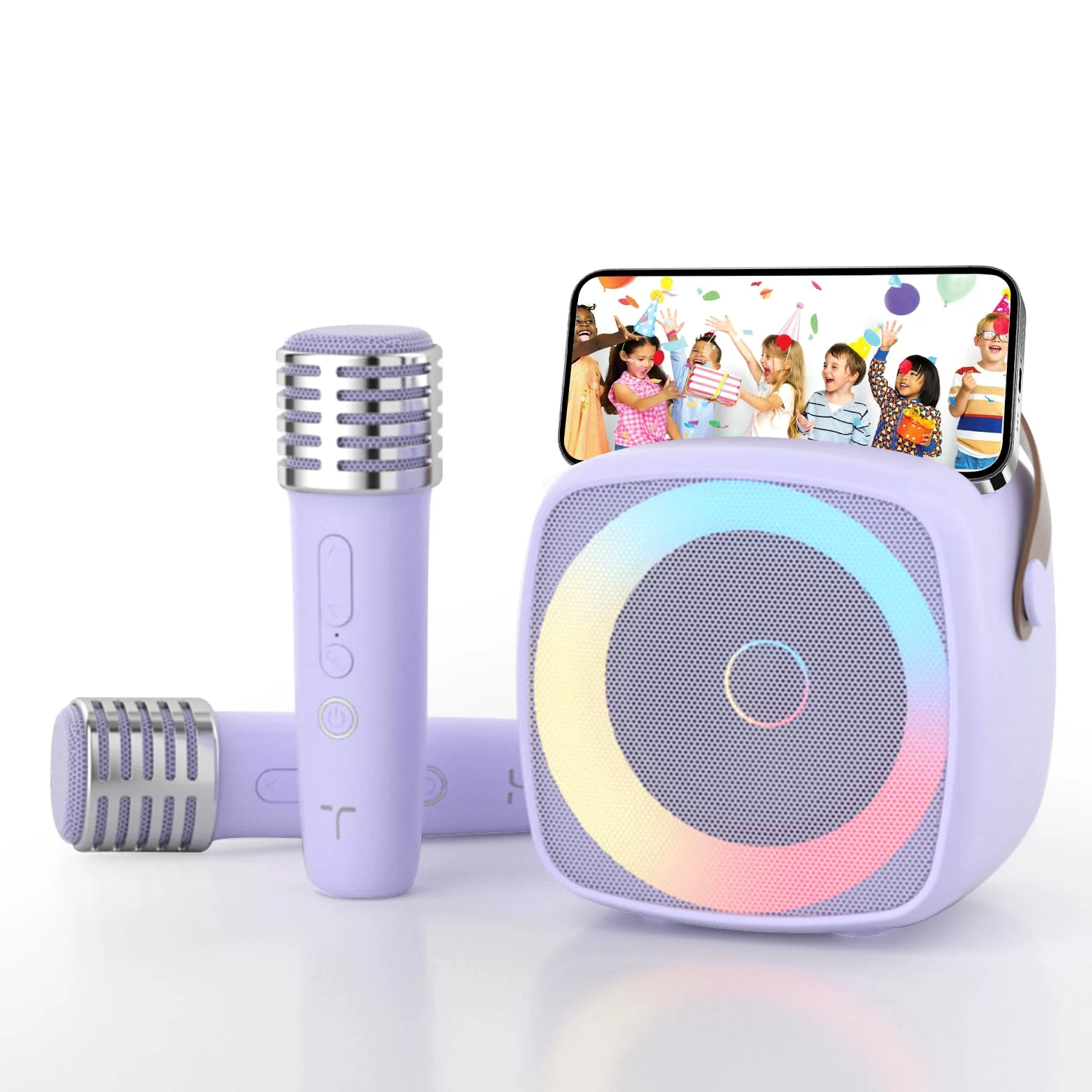 Karaoke per Bambini con 2 Microfono, Regalo Bambina 3-12 Anni Microfono Bluetooth Per Ragazzi e Ragazze, Portabile Macchina Karaoke con Design Supporto per Telefono, sistema PA per feste a casa(Viola)