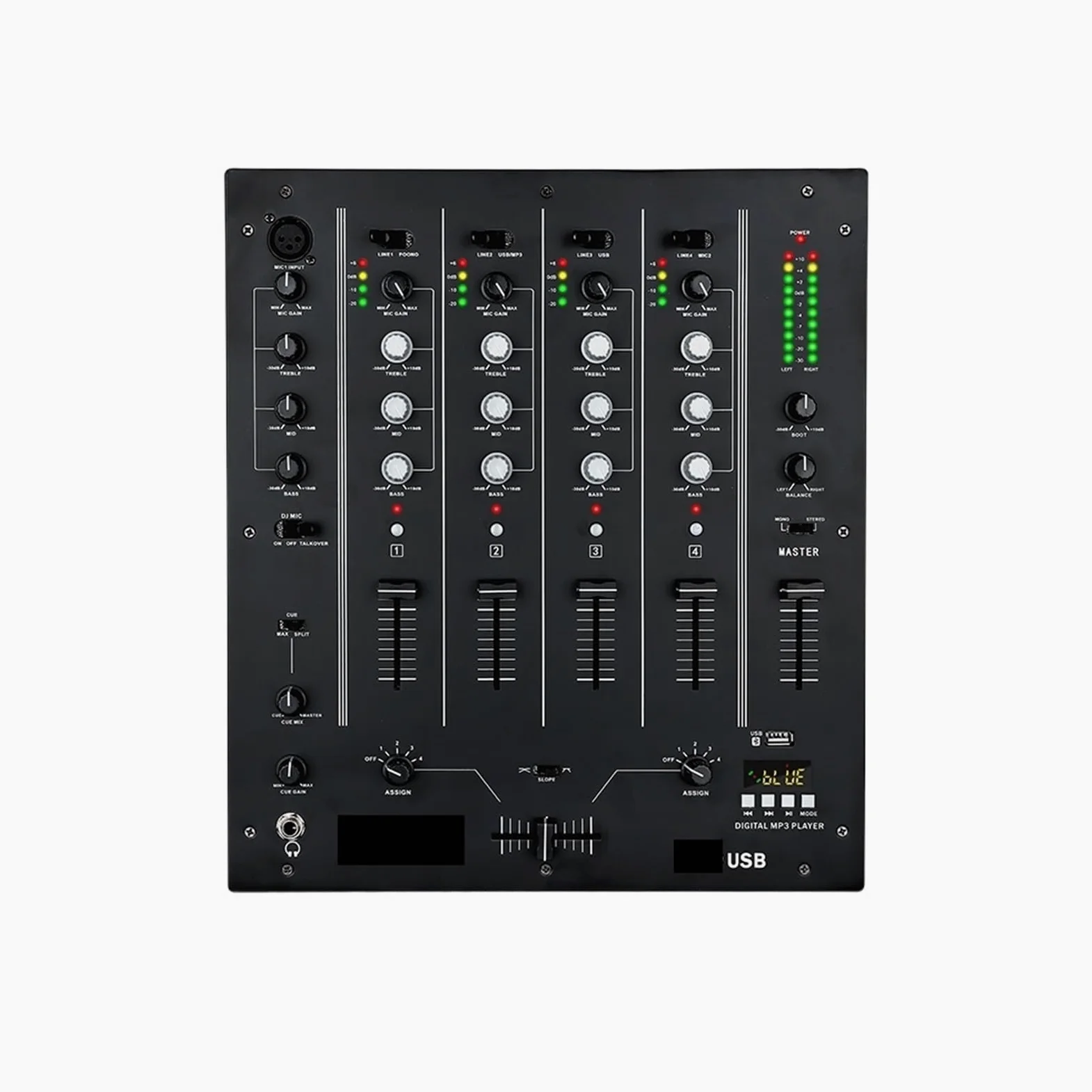 DJ Controller, Mixer DJ USB a 4 canali con interfaccia integrata, equalizzatore a 3 bande, ingresso fono e crossfader sostituibile for DJ Stage