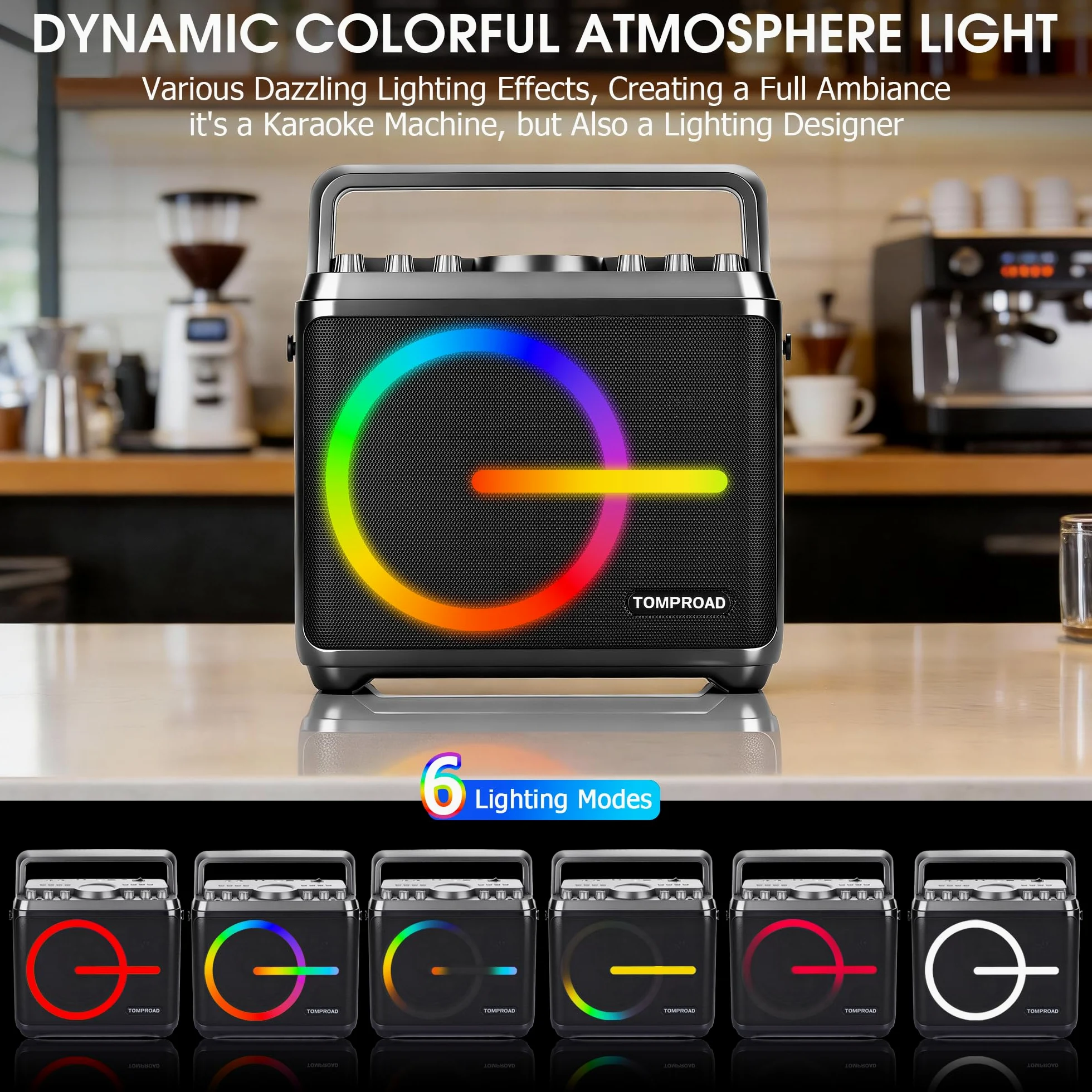 Macchina per karaoke, altoparlante Bluetooth con 2 microfoni wireless, sistema PA portatile per adulti e bambini con luci LED, regolazione dei bassi/acuti, scheda TF/USB, REC per feste a casa(nero)