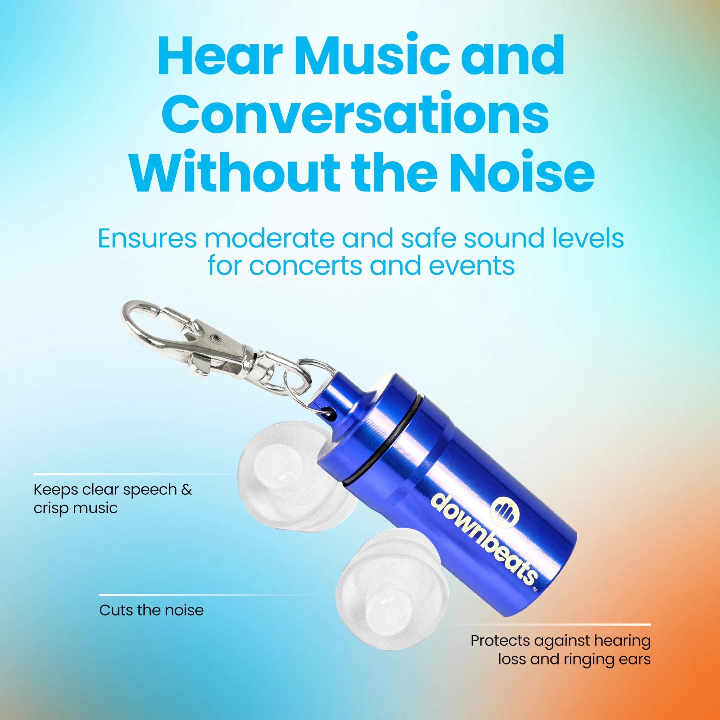DownBeats - Tappi per orecchie riutilizzabili, ad alta fedeltà, per concerti, discoteche, musicisti, colore: Blu