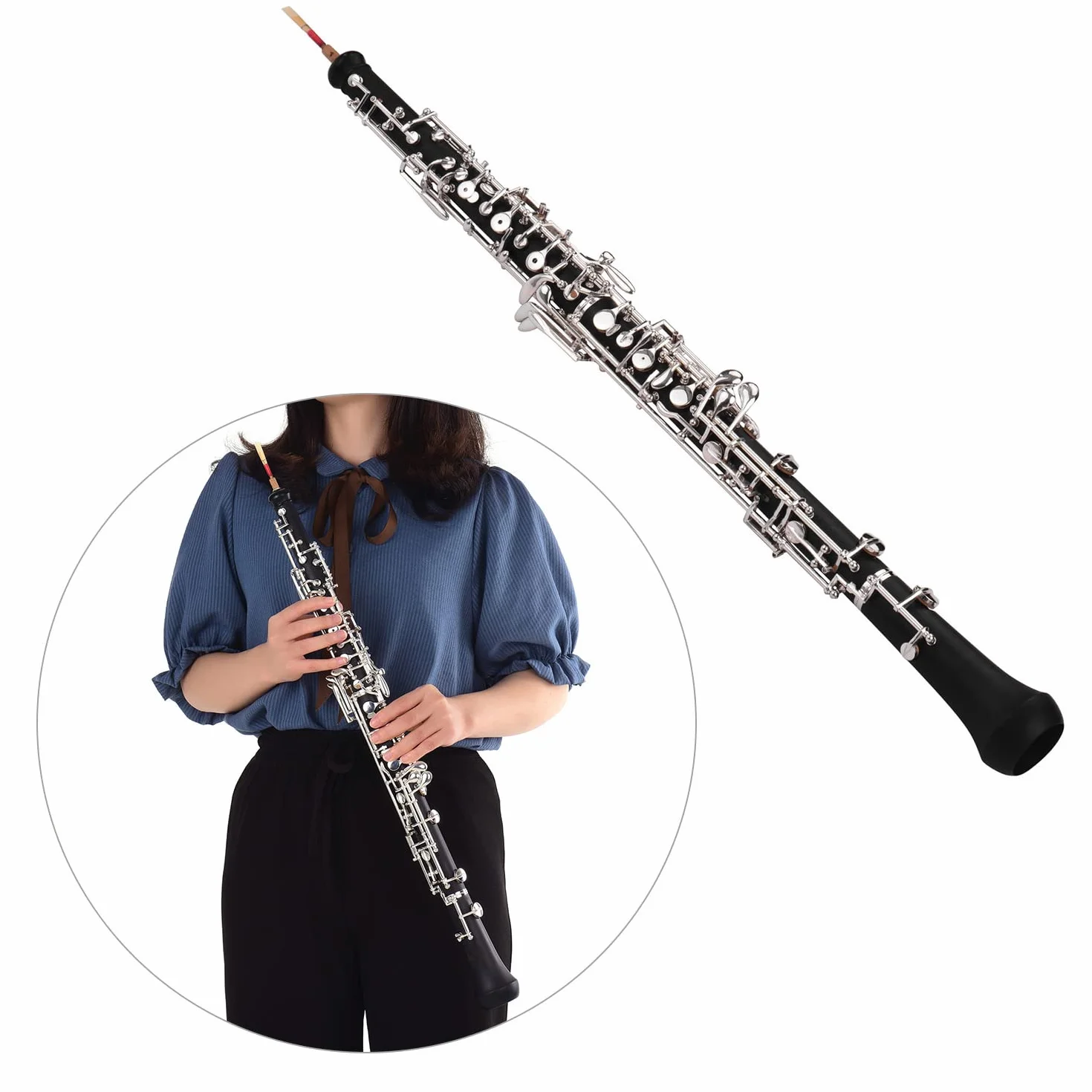 Oboe C Key Chiavi Nichelate stile Semiautomatico Strumento a Fiato con Quanti Oboe Reed Custodia in Pelle Borsa per il Trasporto Cacciavite in Panno per la Pulizia