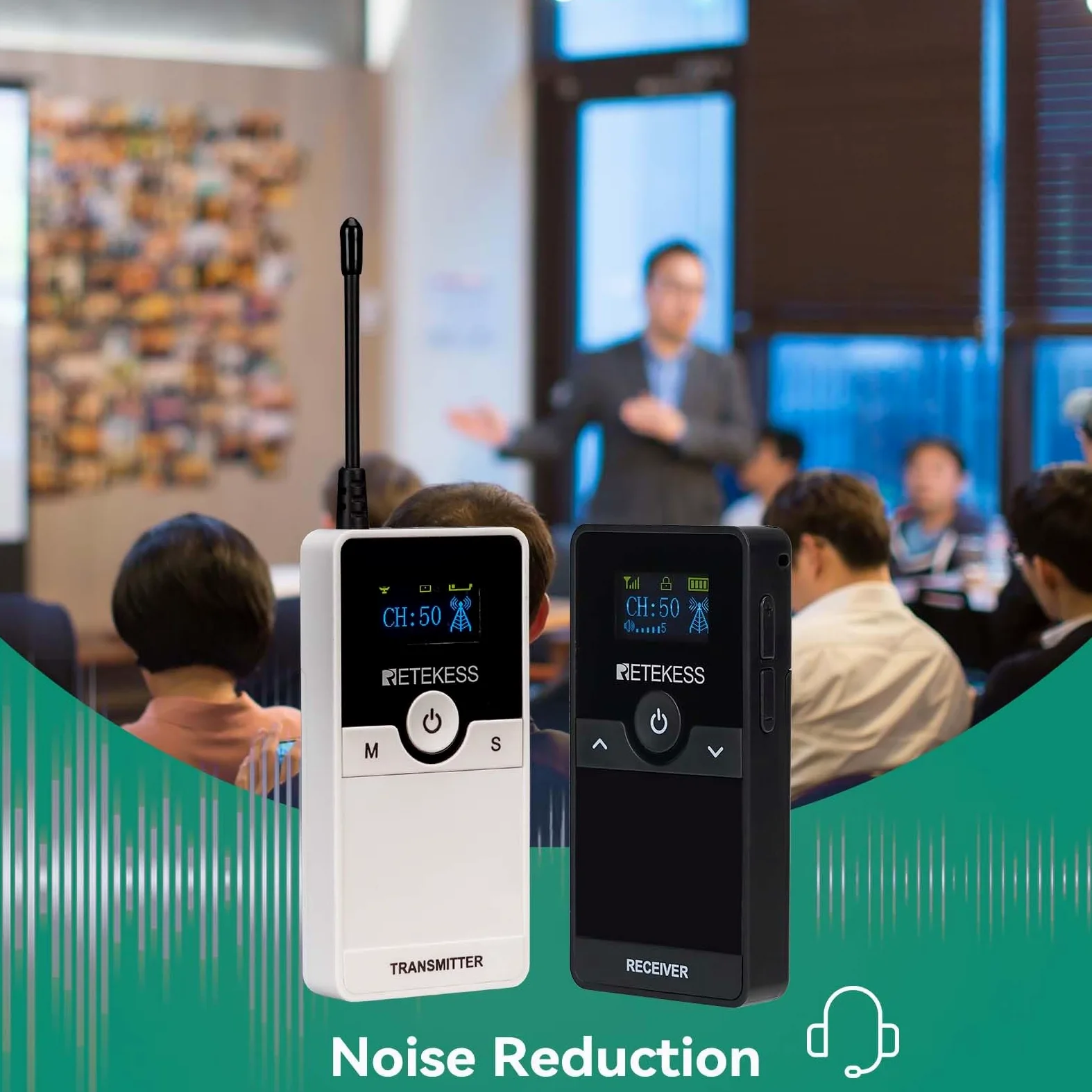Retekess TT116 Wireless Tour Guide System, Sistema di Guida Turistica, Riduzione del Rumore, 200 m, Microfono per Guida Turistica, Set di Guida Turistica per Turismo, Fabbrica, Università