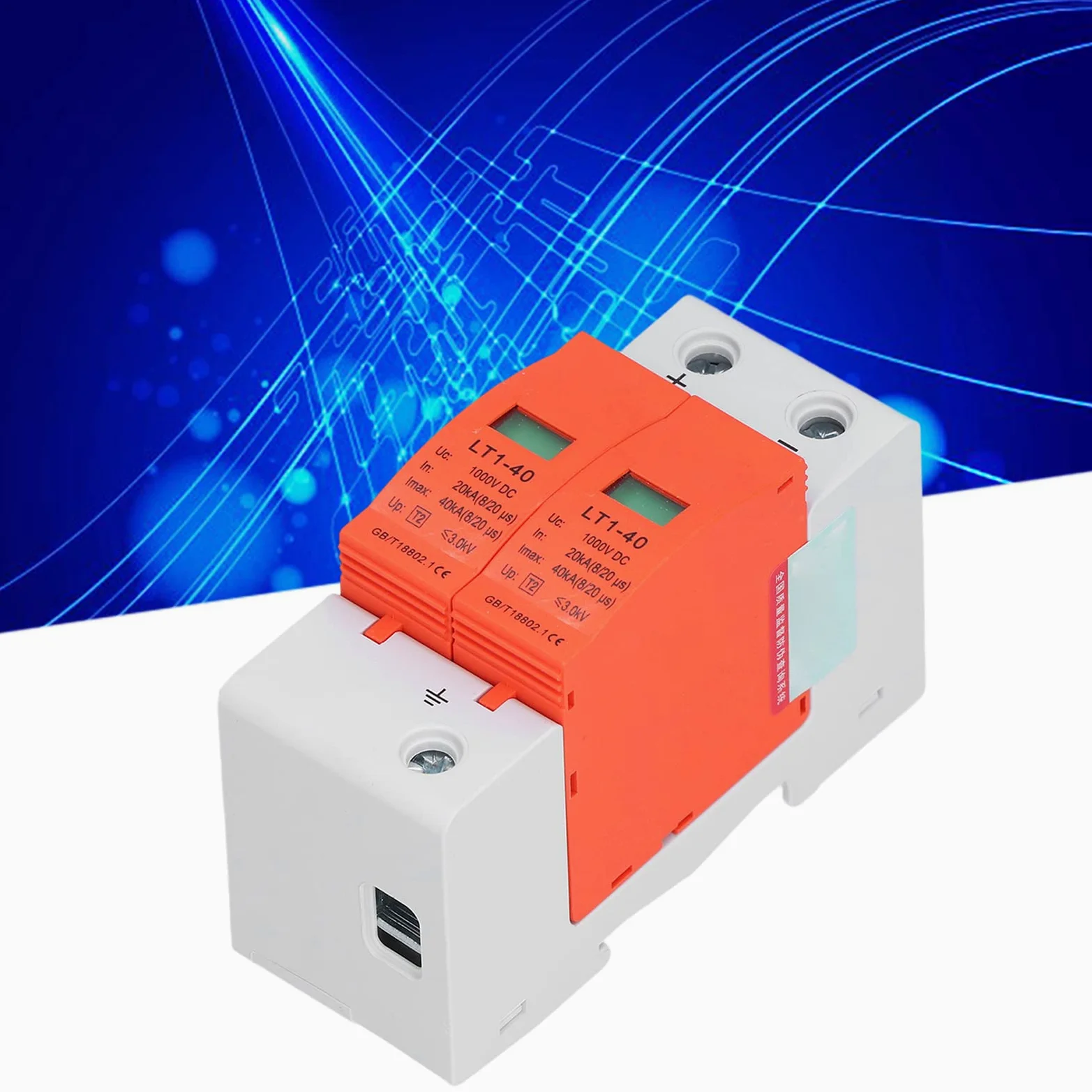 Arrestatore di Sovratensione 2P, Protettore Fotovoltaico DC 1000V 20-40KA LT1-40 - Protezione Affidabile, Installazione Facile su Guida DIN, Ideale per Impianti Fotovoltaici
