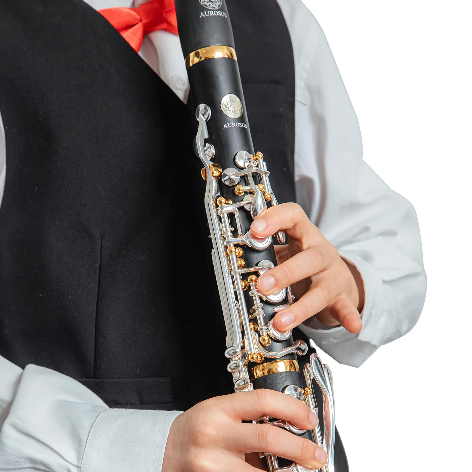 CG-S7 Clarinetto Sib Plateau a Fori Chiusi - Clarinetto Soprano a Fori Coperti in ABS, 17 Chiavi Nichel-Argento e Colonnine Dorate, per Mani Piccole, Sassofonisti e Disabili