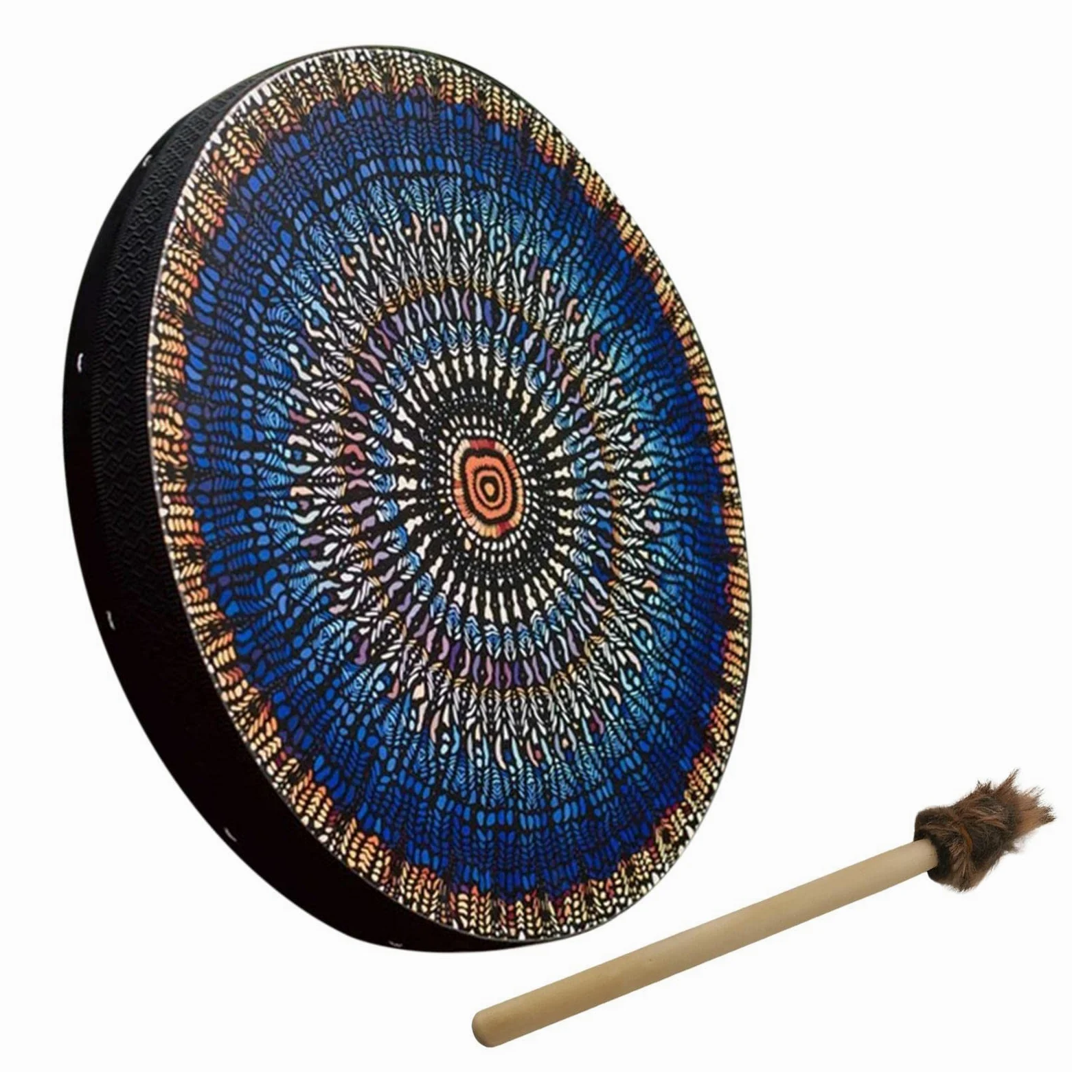 Tamburo Sciamanico da 10 Pollici - Fatto a Mano Con Bacchetta, Blu, Spirituale Musicale - Strumento di Guarigione del Suono Siberiano