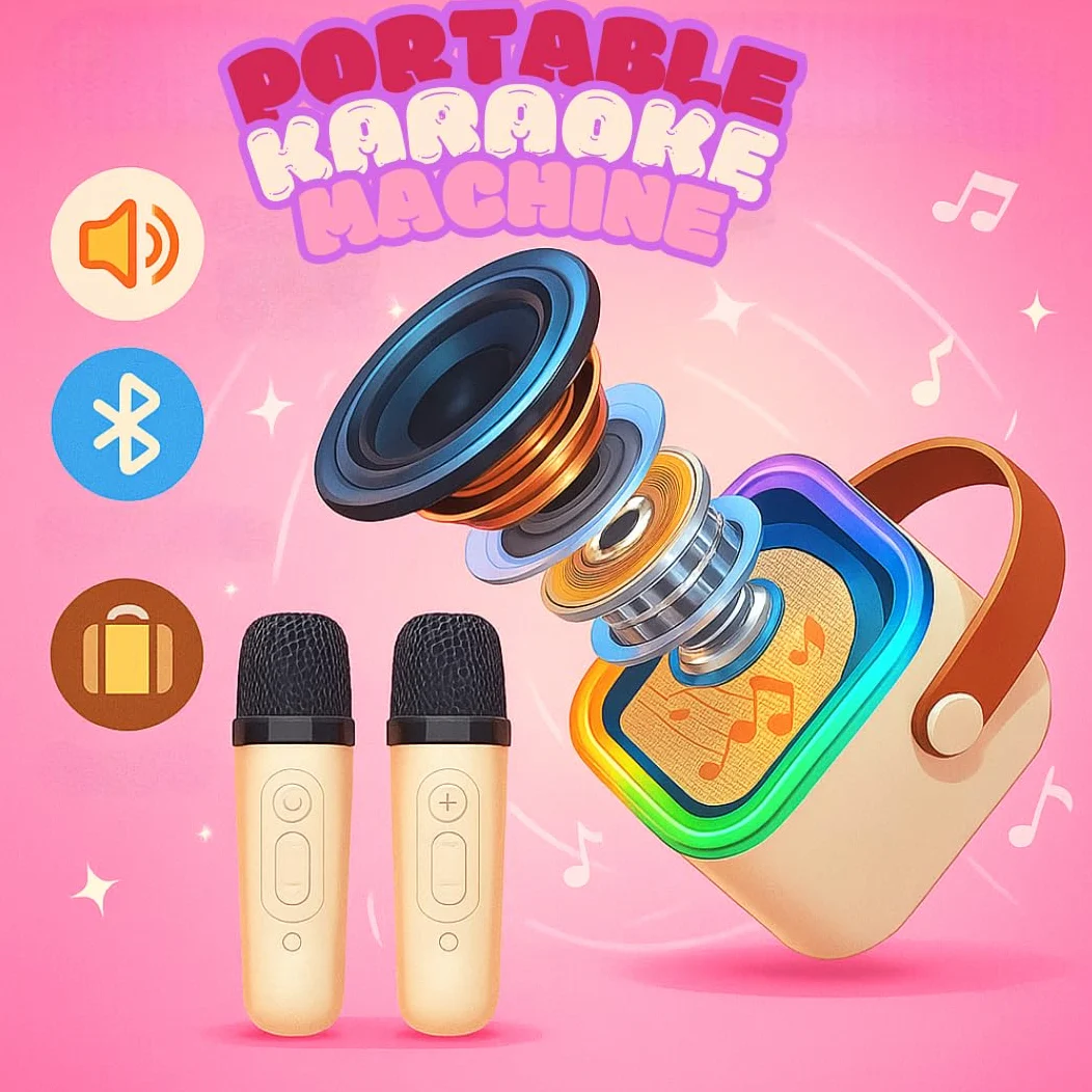 Karaoke con 2 microfoni senza fili. Karaoke portatile con altoparlante Bluetooth, luci LED e batteria ricaricabile. Giocattolo e regalo per bambini e adulti. Mini karaoke per bambini