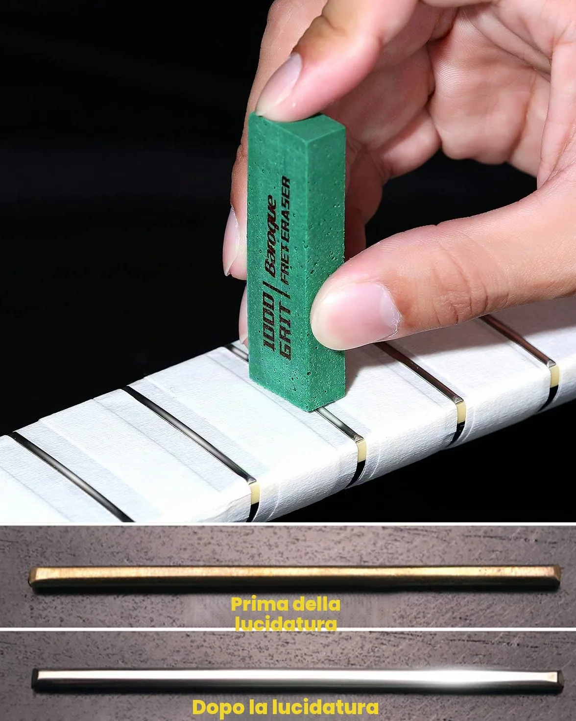 Set di 3 gomme barocche per chitarra, pulizia per la lucidatura dei tasti | kit di strumenti per la pulizia dei tasti, filo per tasti/corda/metallo, set di 3 (grana 180 e 400 e 1000)