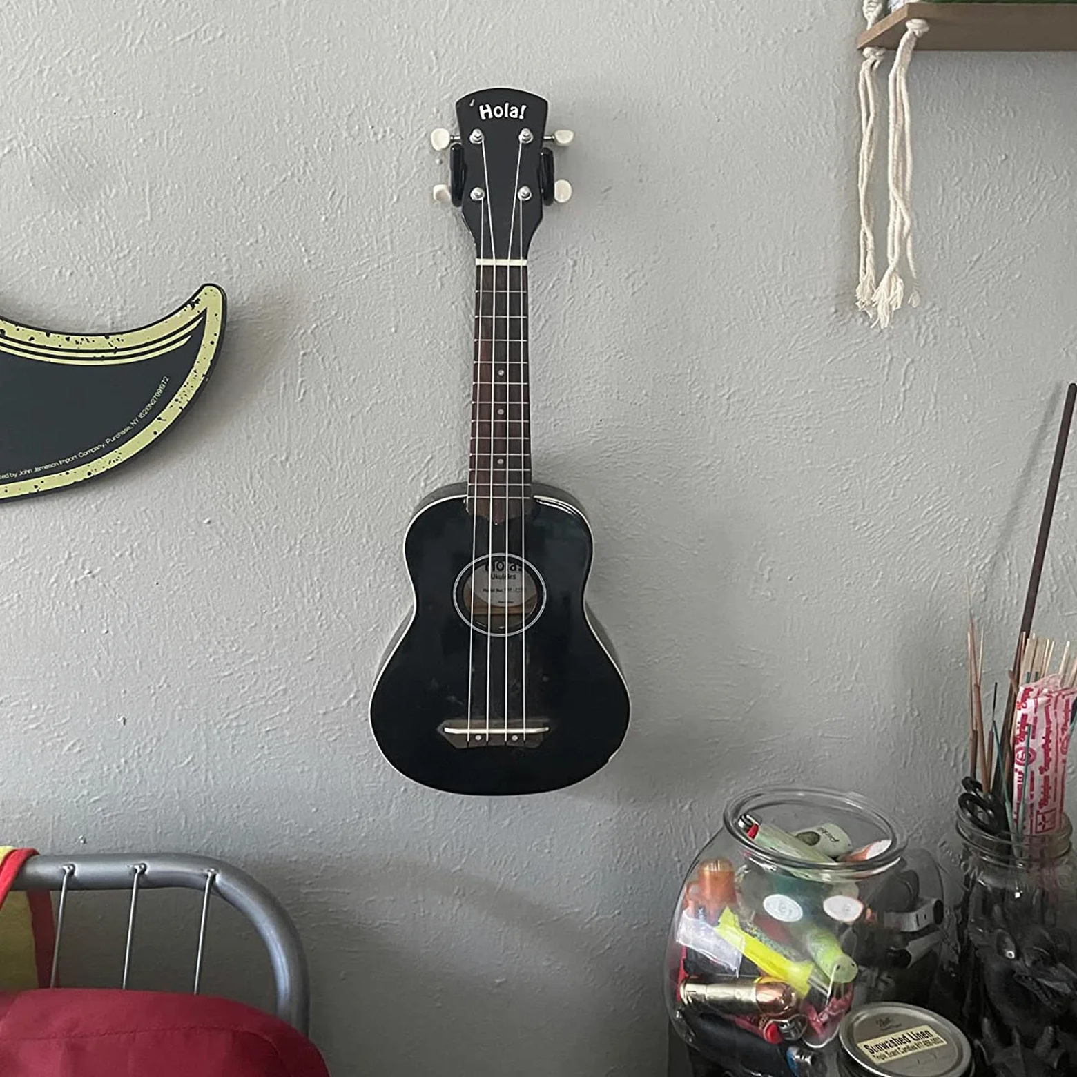 Pmsanzay Supporto orizzontale da parete per chitarra, confezione da 2 ganci da parete per chitarra, con viti, per ukulele, basso, banjo, mandolino