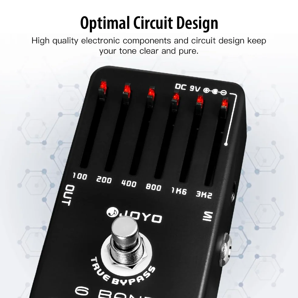 JOYO Equalizzatore per chitarra elettrica a pedale EQ a 6 bande (100Hz 200Hz 400Hz 800Hz 1.6kHz 3.2kHz) Fornisce ± 18 dB per ciascuna banda (JF-11)