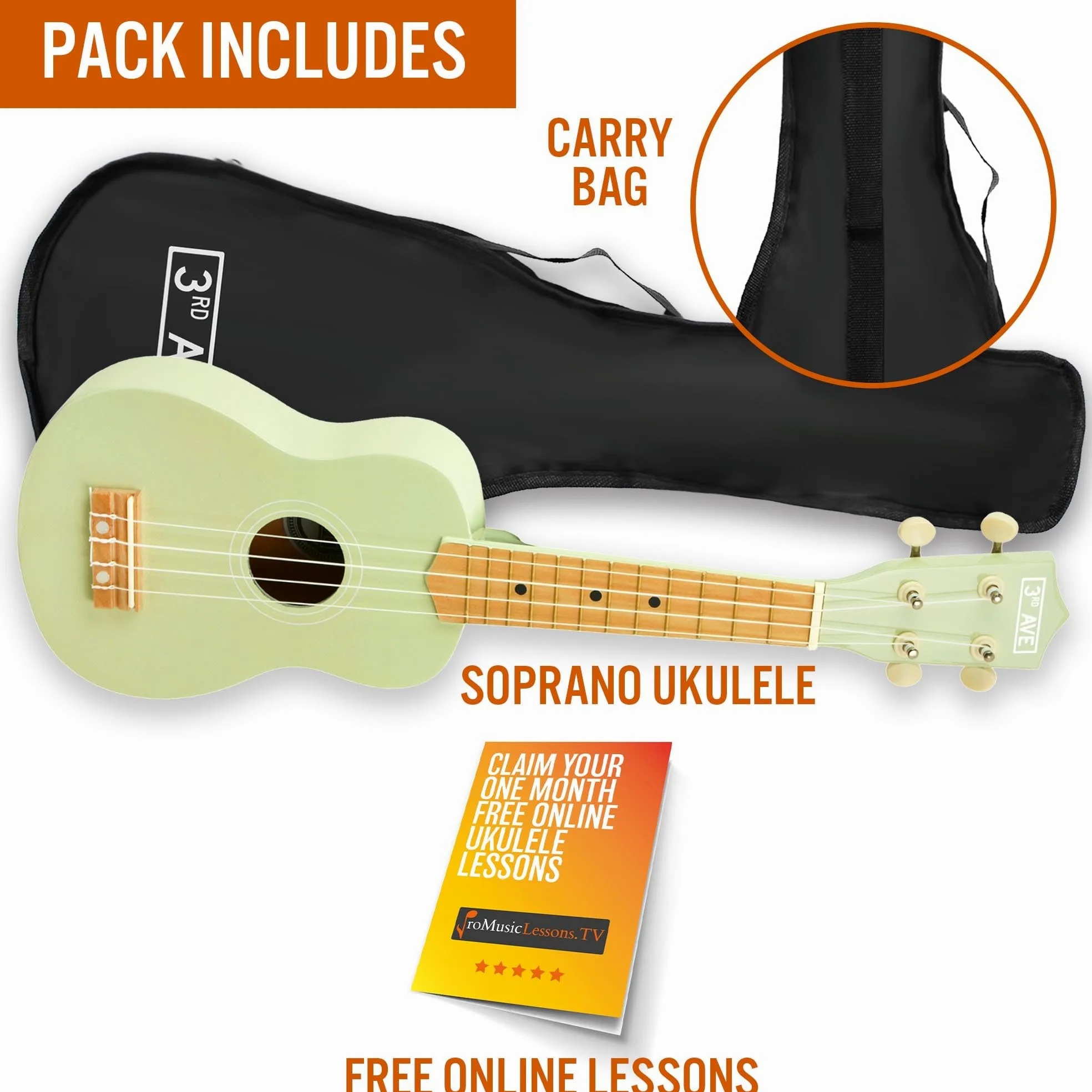 3rd Avenue Ukulele Soprano per Principianti 21 Pollici 4 Corde in Nylon con Borsa Uke Gratuita - Verde Pastello - Lezioni Online Gratuite per 1 Mese
