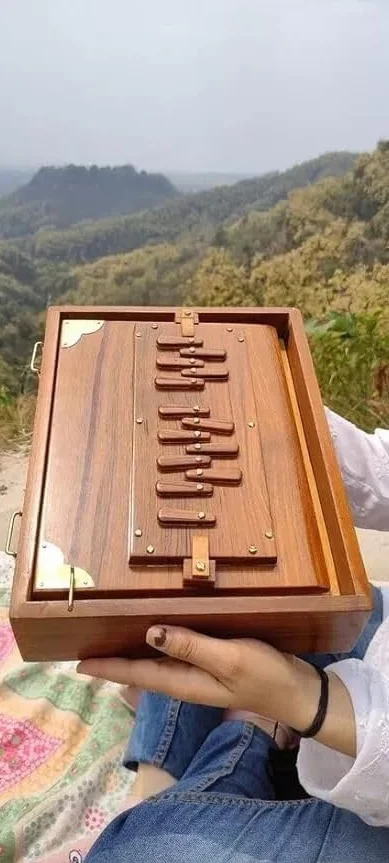 Scatola Shruti in puro legno di teak, 30,5 cm, strumento musicale con borsa, chiavi in legno, scatola Shruti 432Hz sintonizzata