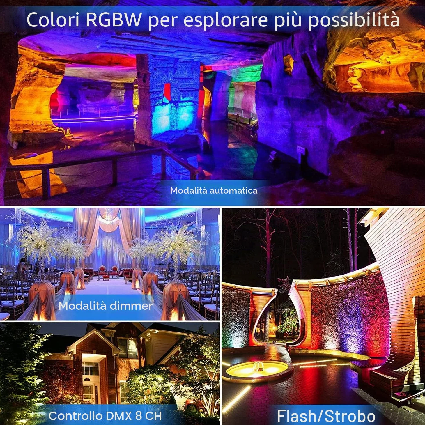 U`King Par LED RGBW IP65 Impermeabili, 180W Luci da Palco Esterni Discoteca Effetti con Impermeabile Cavo, Faretti Luci di Scena per Discoteca Matrimoni all'Aperto Natale Feste