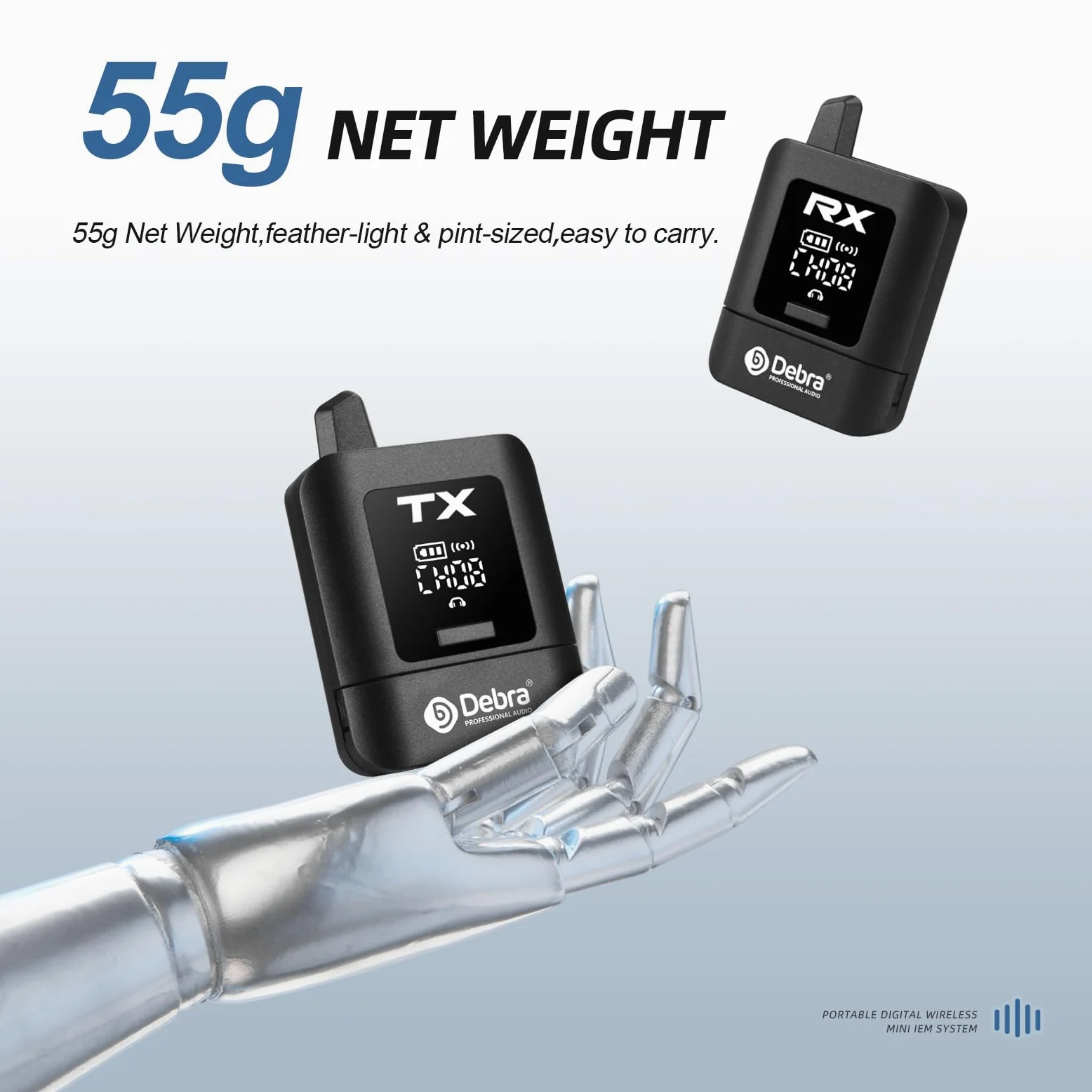 Debra ST-Mini Sistema IEM Professionale – Trasmissione Wireless 2.4G a 50m, Autonomia Prolungata, Ricevitori Illimitati Nero