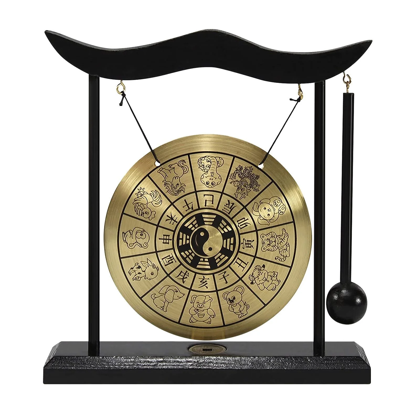 Mini Desktop Gong Tavolo Vento a Pezzi Strumenti a Percussione Piatti Gong con Martello per La Casa Regalo per La Casa