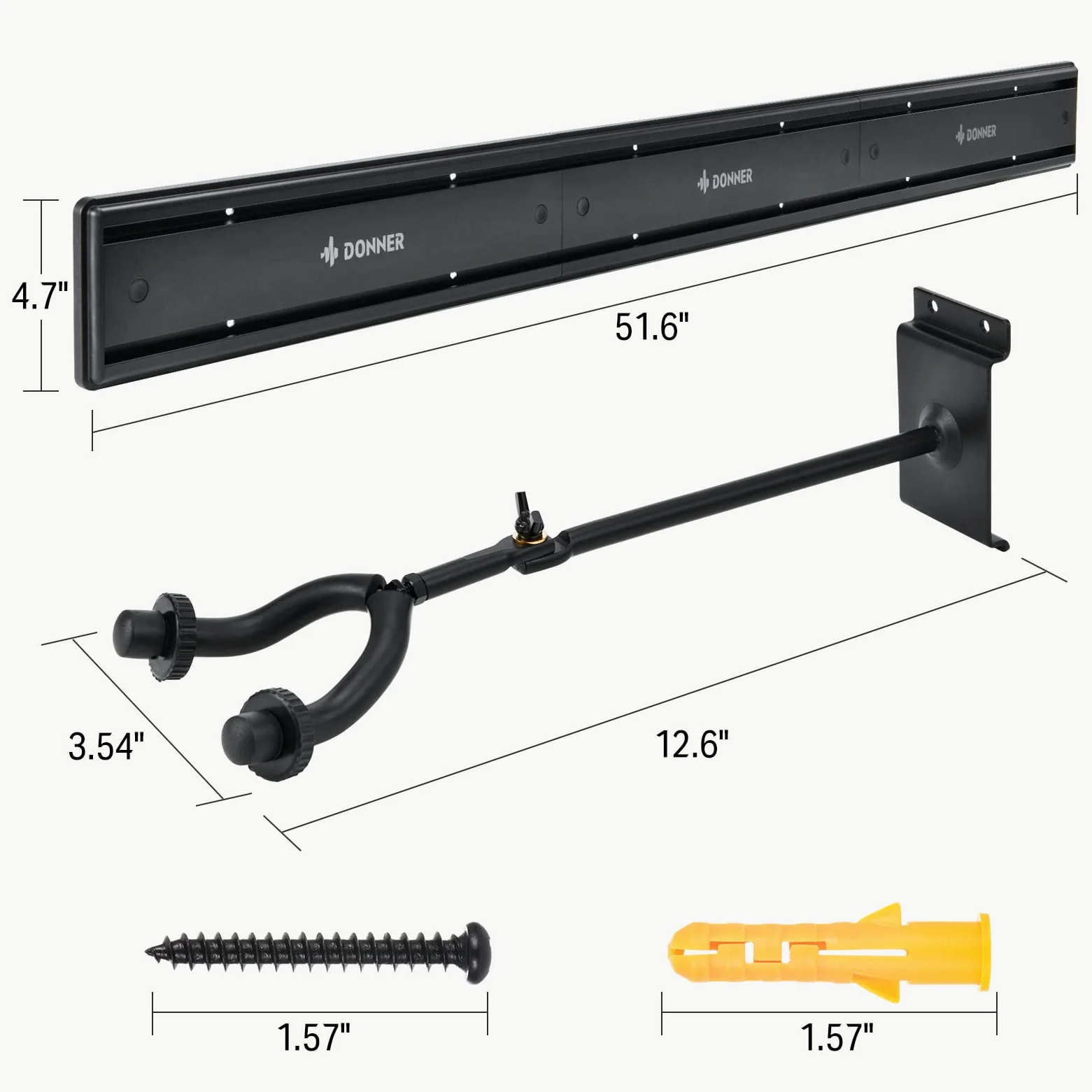 Donner 5 Guitar Wall Rack Supporto per Montaggio a Parete per Chitarra Nero con 5 Ganci per Chitarra Regolabili per Chitarre Elettriche Acustiche, Basso, Folk Ukulele