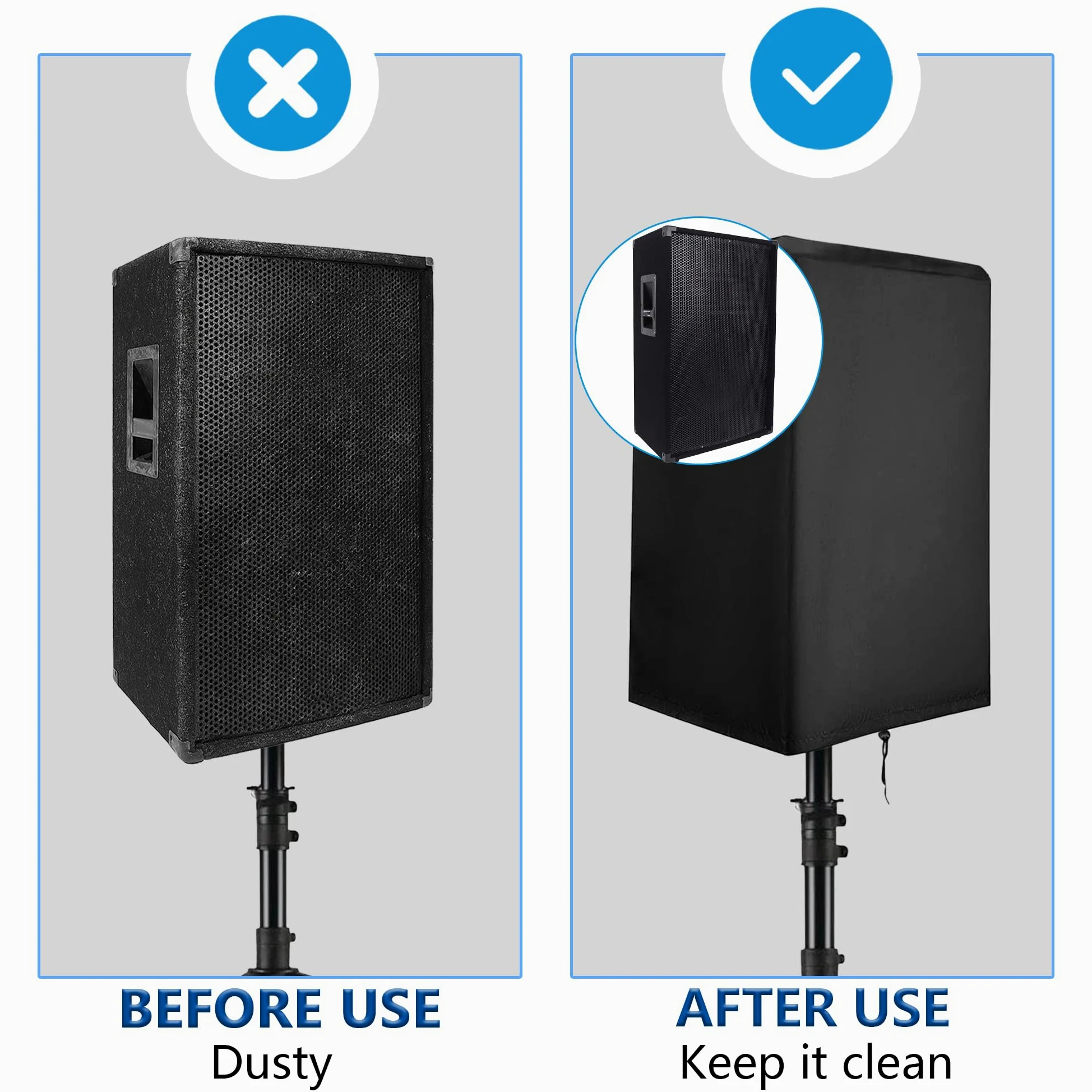 Musiin Copertura per altoparlante da esterno da 30,5 cm, impermeabile, antipolvere e resistente ai raggi UV, design con chiusura a coulisse inferiore, adatta per altoparlanti PA/DJ verticali (2
