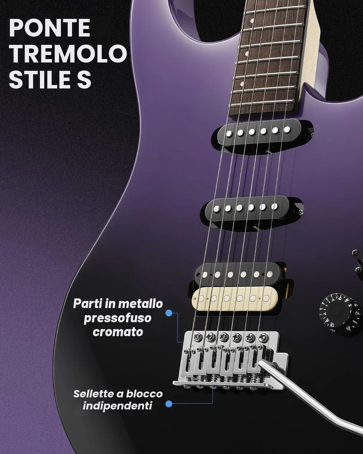 Donner DMT-66 39 Inch Guitarra Eléctrica de Tamaño Completo para Principiantes, Kit de Guitarra Eléctrica con Funda Nero Violaceo
