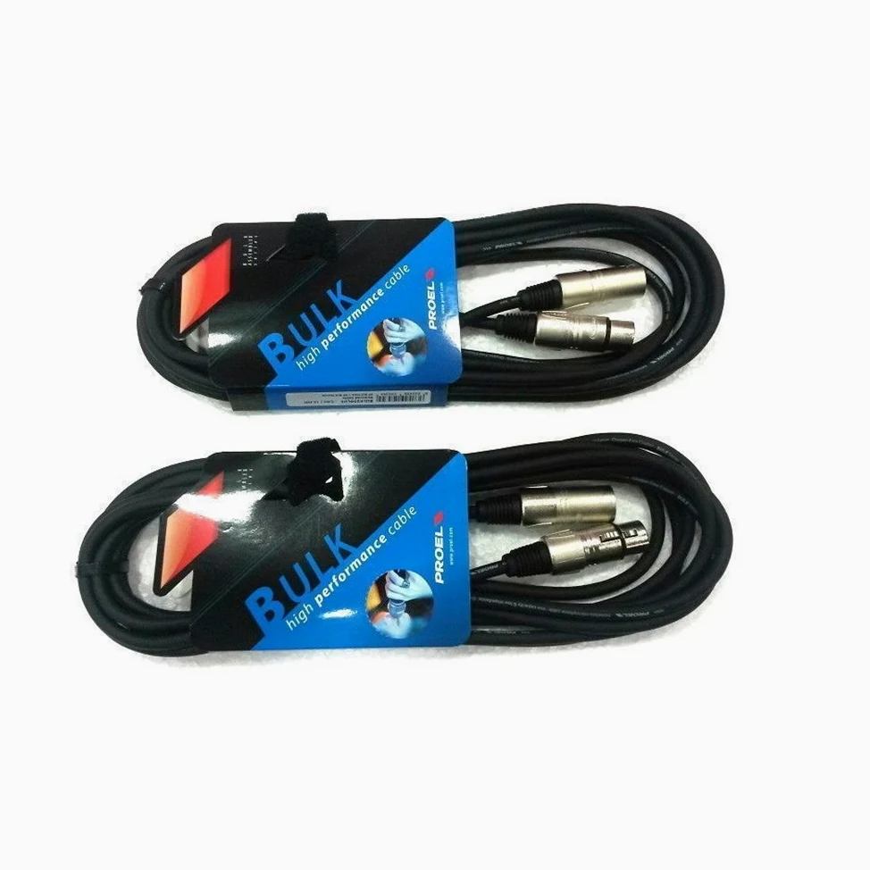 PROEL BULK250LU10 - Coppia Cavo Professionale Bilanciato con connessioni Cannon XLR 3P Maschio a Cannon XLR 3P Femmina 10mt, Nero (BULK250LU10-10mt - 2 Unità)