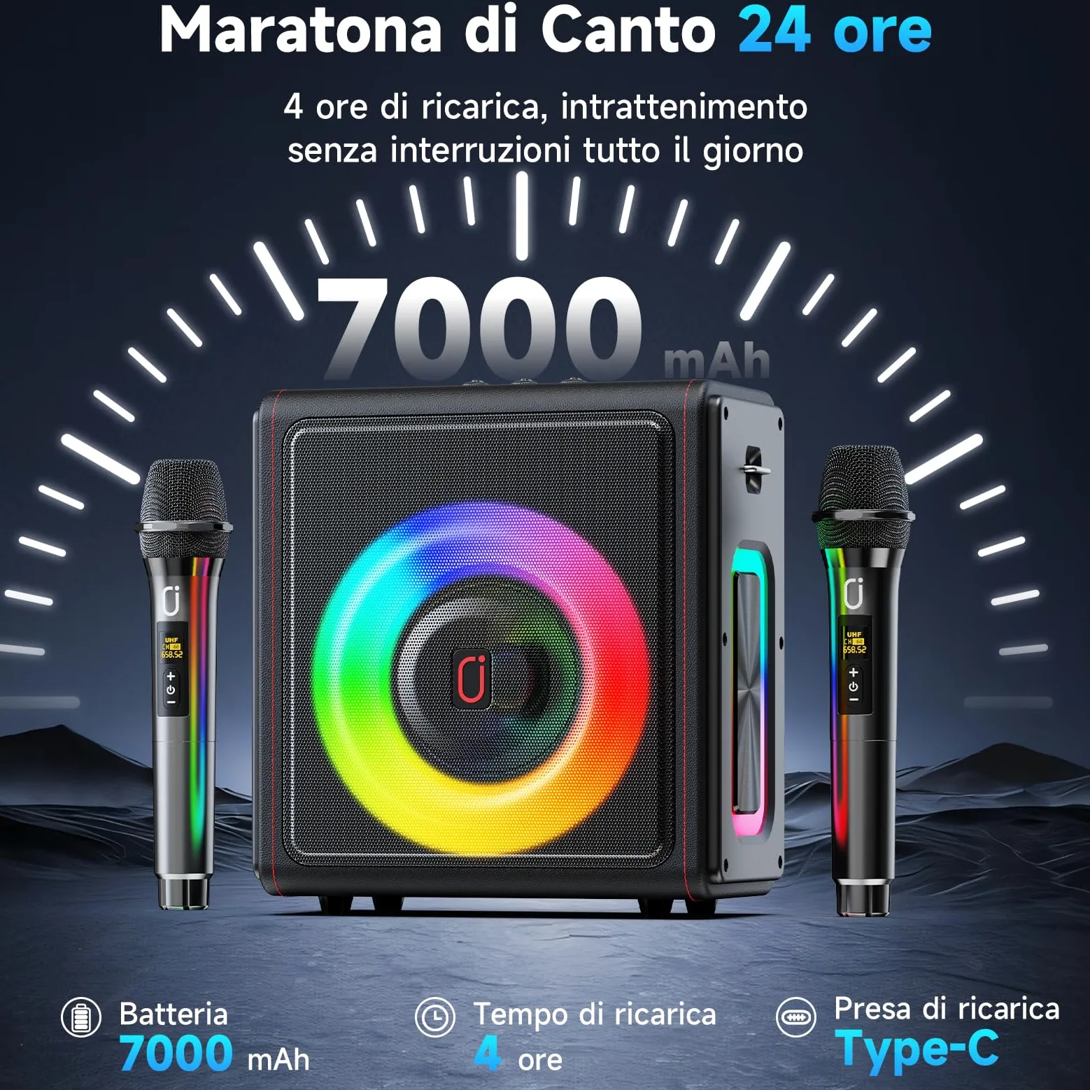 HWWR Karaoke con 3 Microfono Wireless, 120W cassa Bluetooth 5.3 Portatile con Subwoofer Aggiornato per Adulti, sistema PA con regolazione dell'eco, supporto TWS/TF Card/USB/AUX/Live