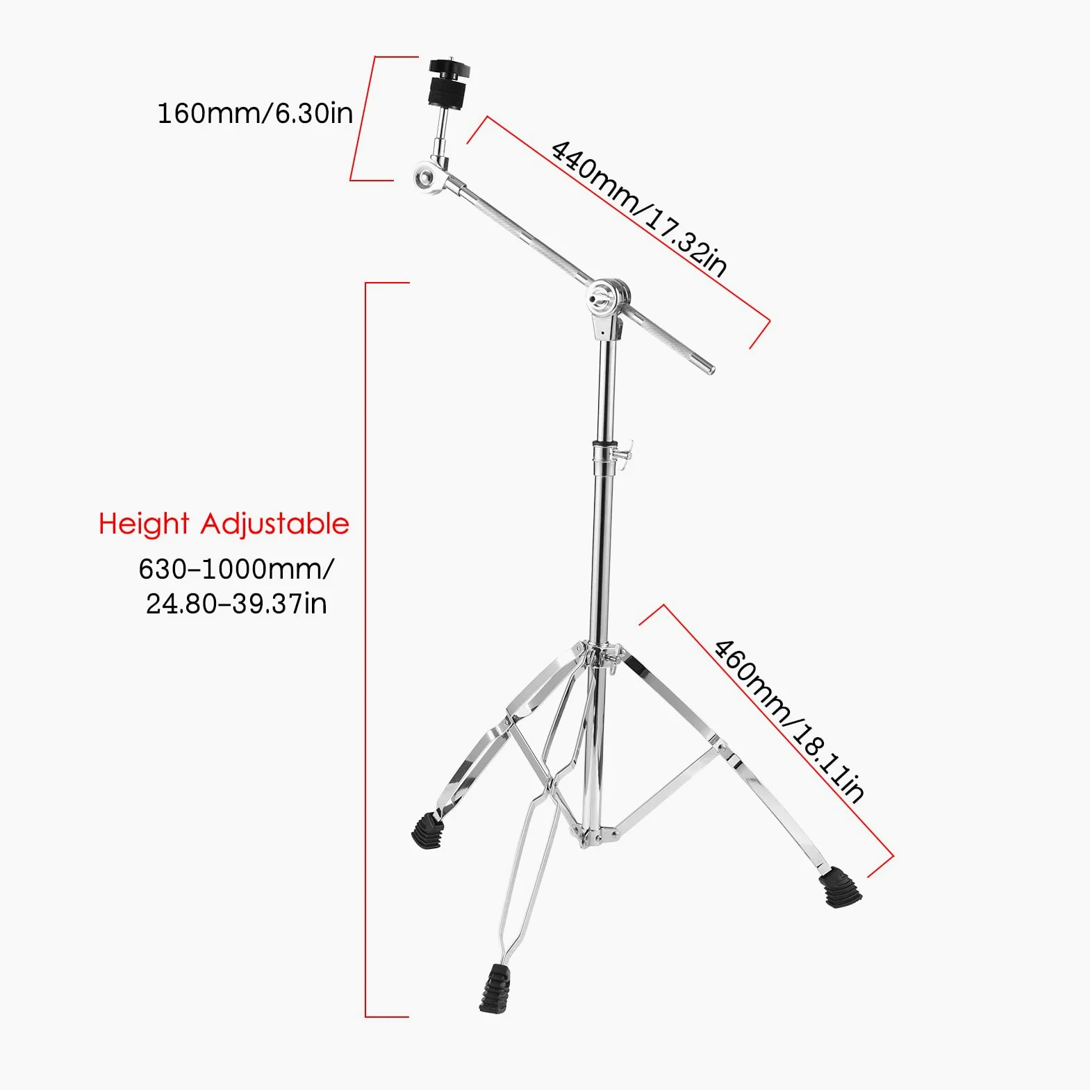 Supporto per piatti dritto e asta per piatti, gambe a doppio rinforzo in altezza e angolazione regolabili, supporto per batteria, supporto per piatti, supporto per piatti resistente, con