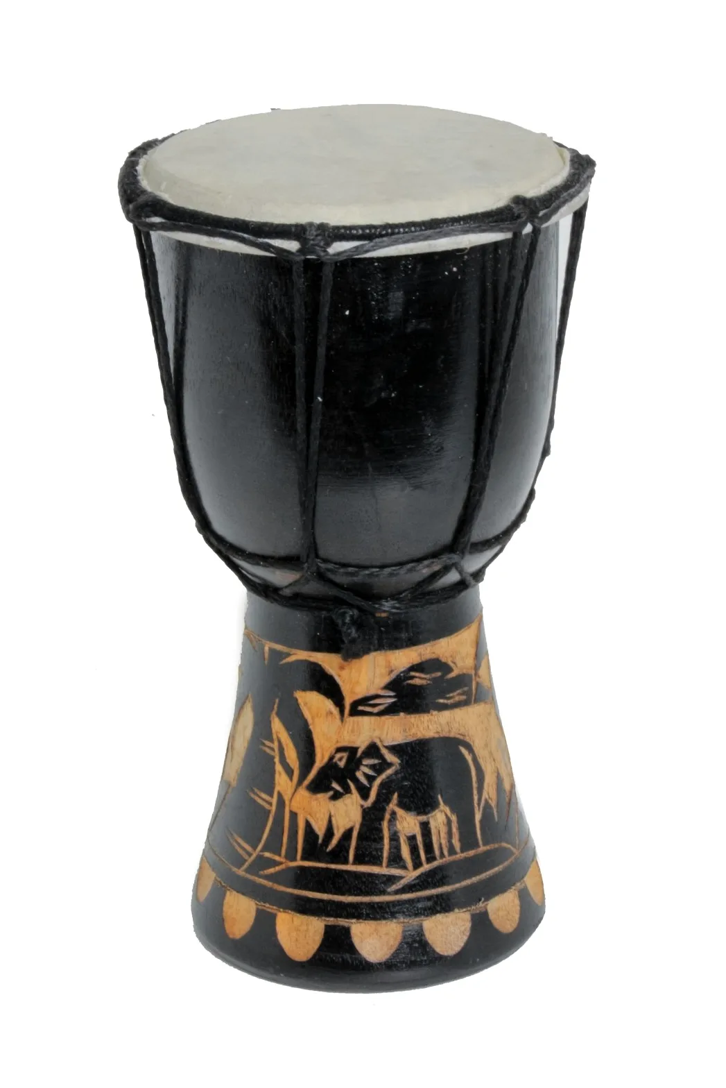 Djembe 20 cm per bambini – Tamburo africano intagliato in legno con pelle naturale – Strumento a percussione educativo – Modello Elefante nero A1