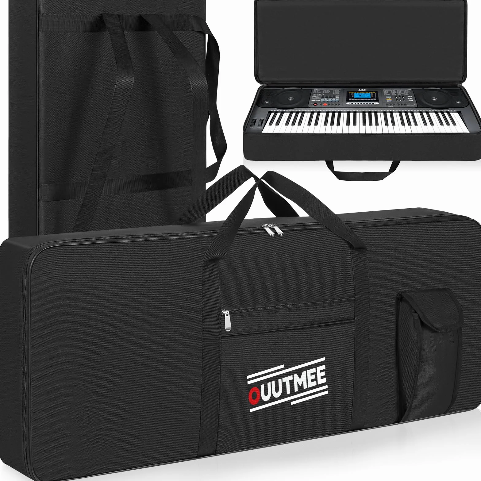 OUUTMEE Borsa per Tastiera a 61 Tasti, Due Modalità di Trasporto, 103 x 40 x 13 cm, Borsa per Pianola in Tessuto Oxford Impermeabile 600D, Colore Nero