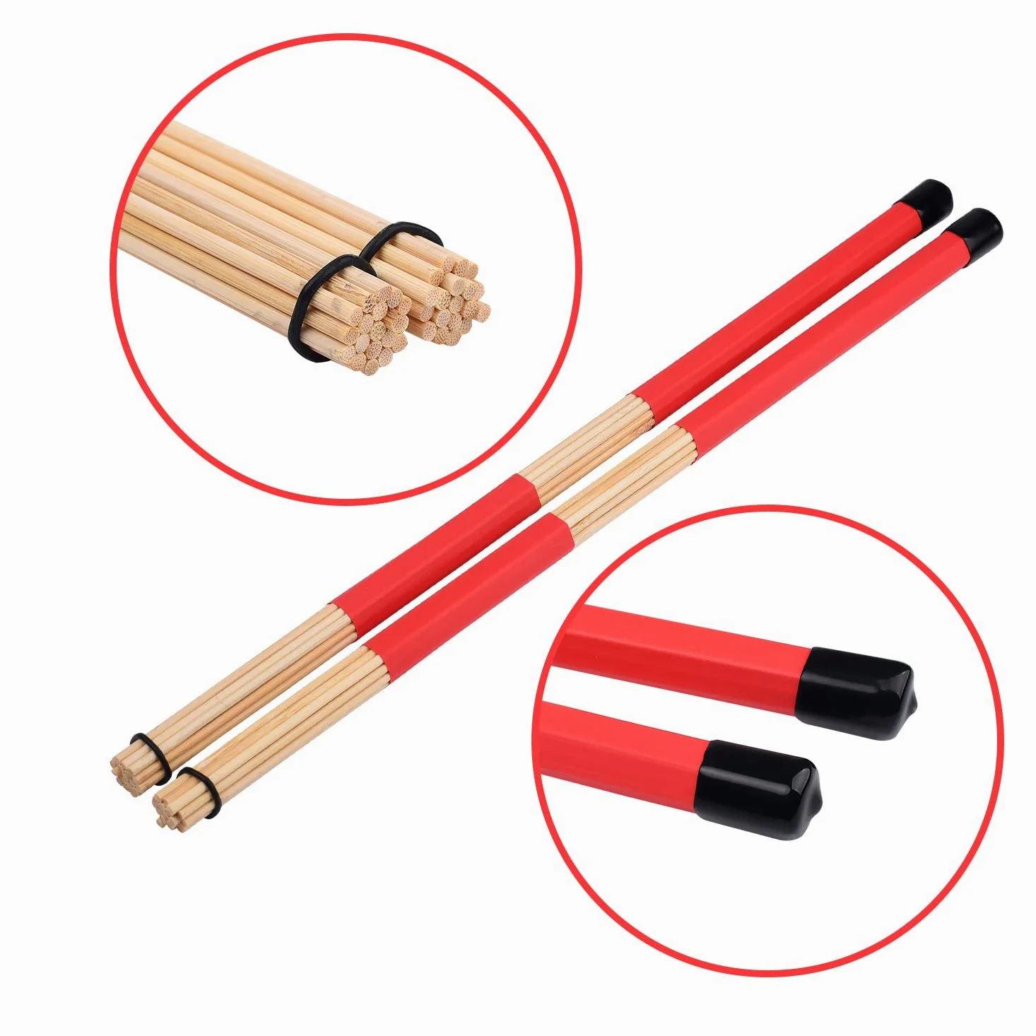 Jazz - Bacchette per batteria, bacchette in bambù, per musica jazz e folk (rosso)