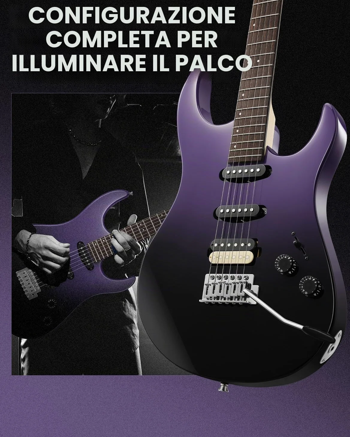 Donner DMT-66 39 Inch Guitarra Eléctrica de Tamaño Completo para Principiantes, Kit de Guitarra Eléctrica con Funda Nero Violaceo