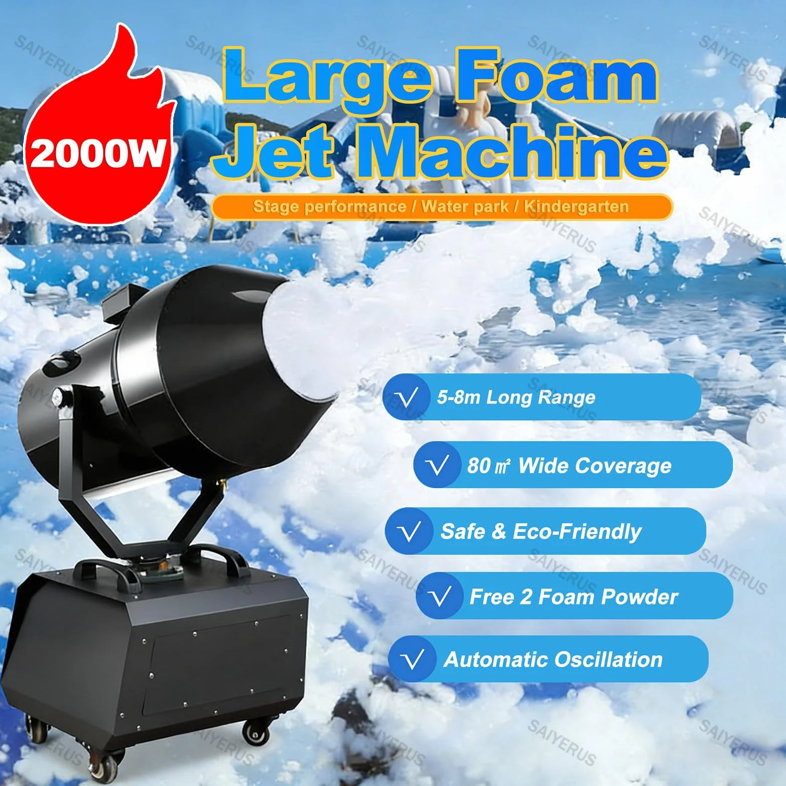 Macchina per Schiuma da 2000W, Cannone Sparaschiuma per Esterni con Copertura di 80m² e Generazione Rapida di Schiuma per Feste in Piscina Estive, Compleanni in Giardino ed Eventi sul Palco