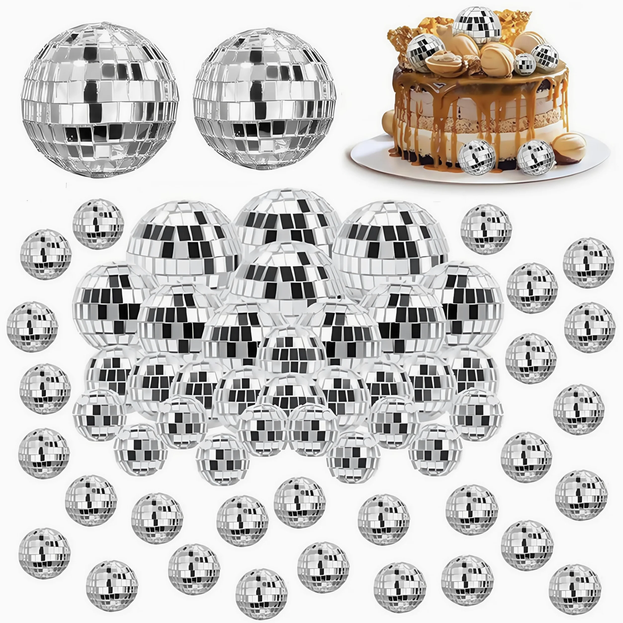 60 Pezzi Disco Ball Decorazioni, Disco Mirror Ball, Palla Discoteca per Torte Decorazioni, Palle da Discoteca, Silver Disco Ball Mirror Disco Ball for Christmas Tree Decoration(2/3/4/5 cm)