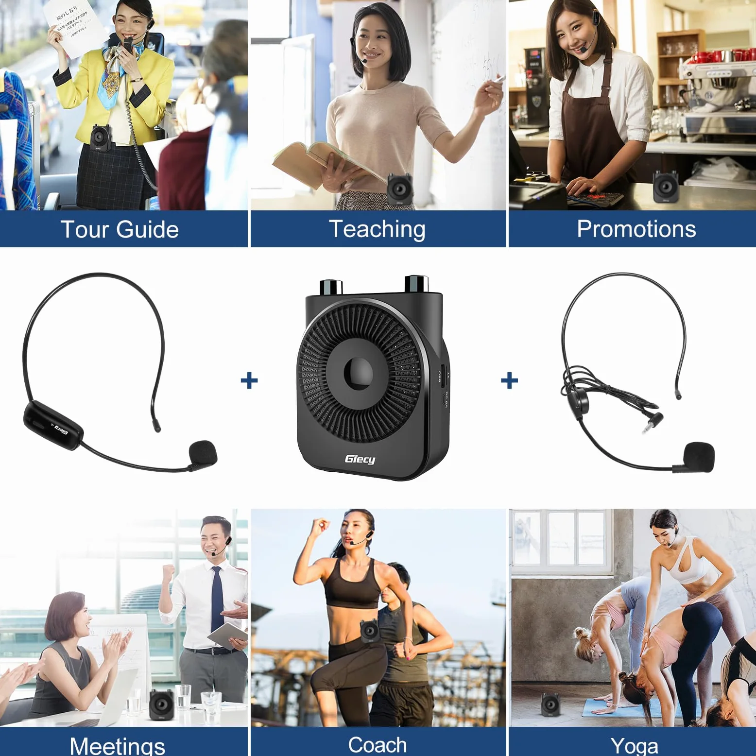 Amplificatore Vocale portatile con Microfono Cuffia Wireless UHF, Ricaricabile 2600mAh, Batteria a Lunga Durata, Mani Libere per Insegnanti, Guide Turistich, Attività all'Aperto