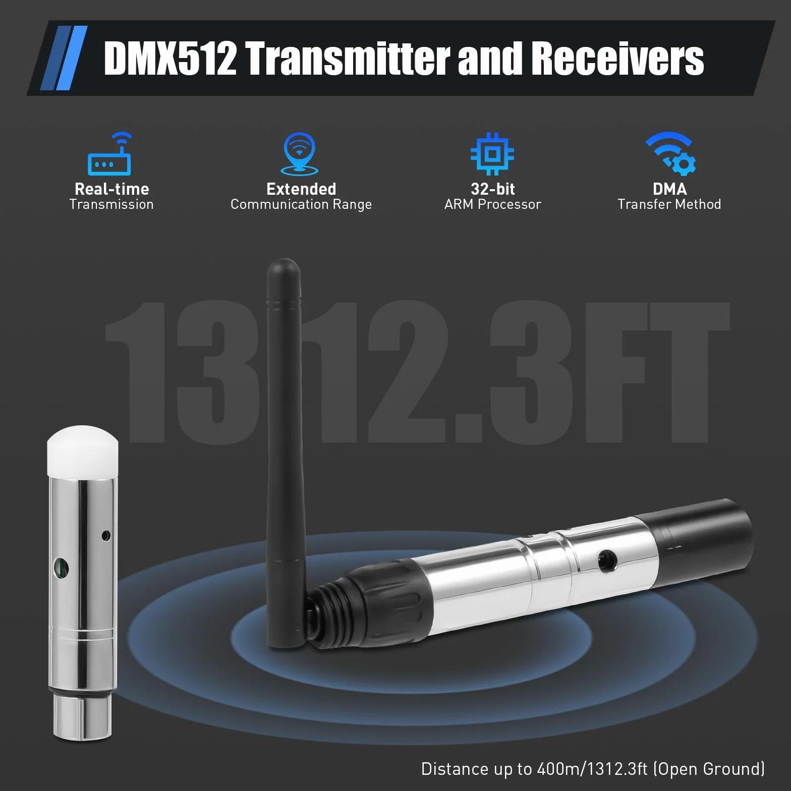 DMX512 - Trasmettitore con 7 ricevitori, controller DMX wireless 2,4 G ISM, controller di illuminazione a LED, senza fili, segnale DMX, per DJ LED, palcoscenico, luce per feste