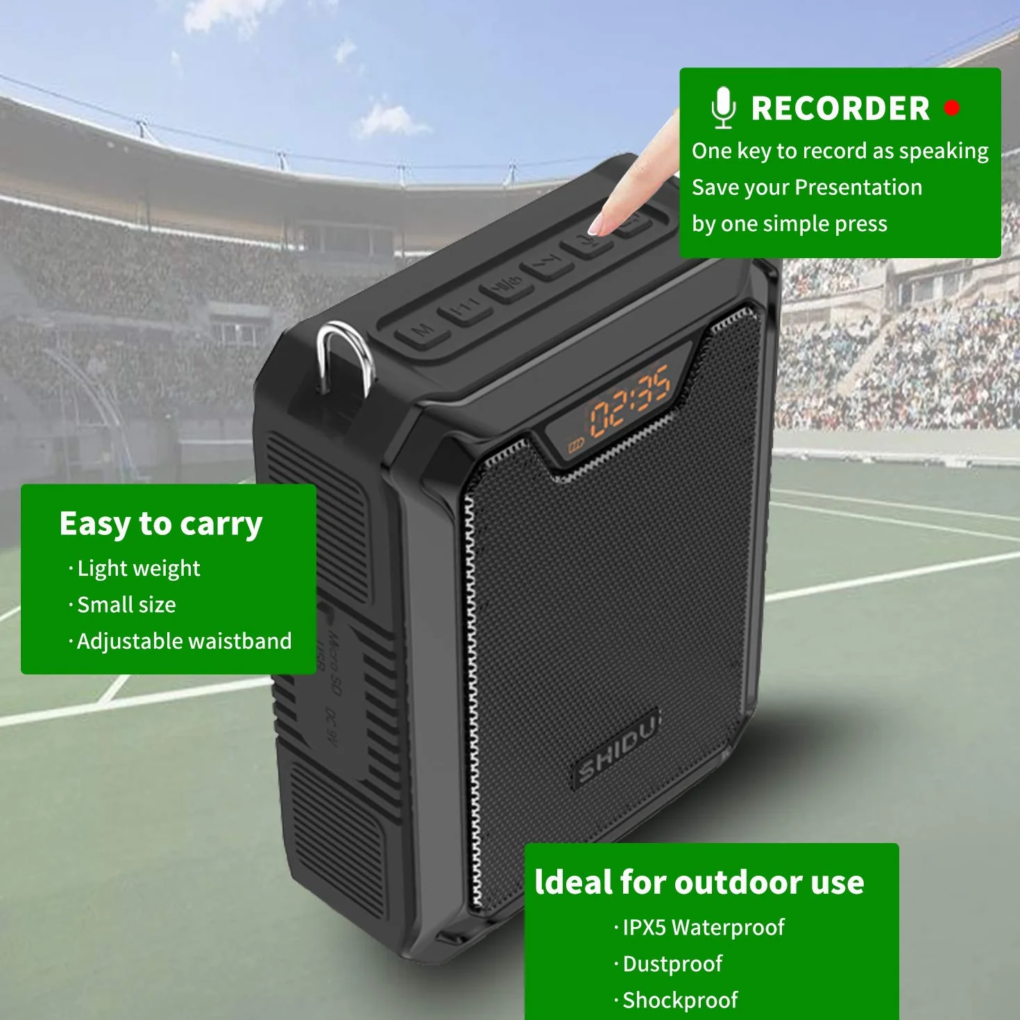 Amplificatore vocale, SHIDU 30W Altoparlante Bluetooth portatile con microfono wireless UHF e microfono cablato Sistema PA ricaricabile impermeabile IPX6 per insegnanti, guida turistica, esterno