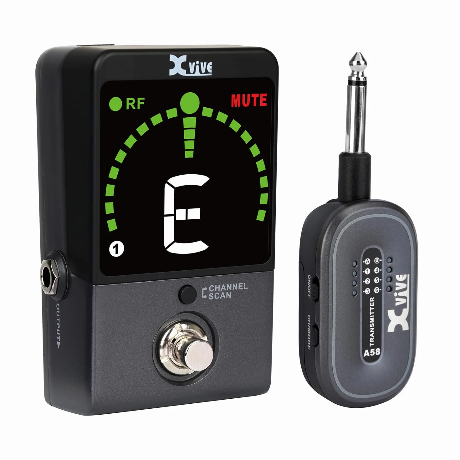 Xvive - P58 - Sistema a Pedale Wireless per Chitarra Basso Acustica - Trasmettitore a 5,8 GHz e ricevitore a pedale con accordatore cromatico, compatibile con pickup attivi o passivi piezoelettrica