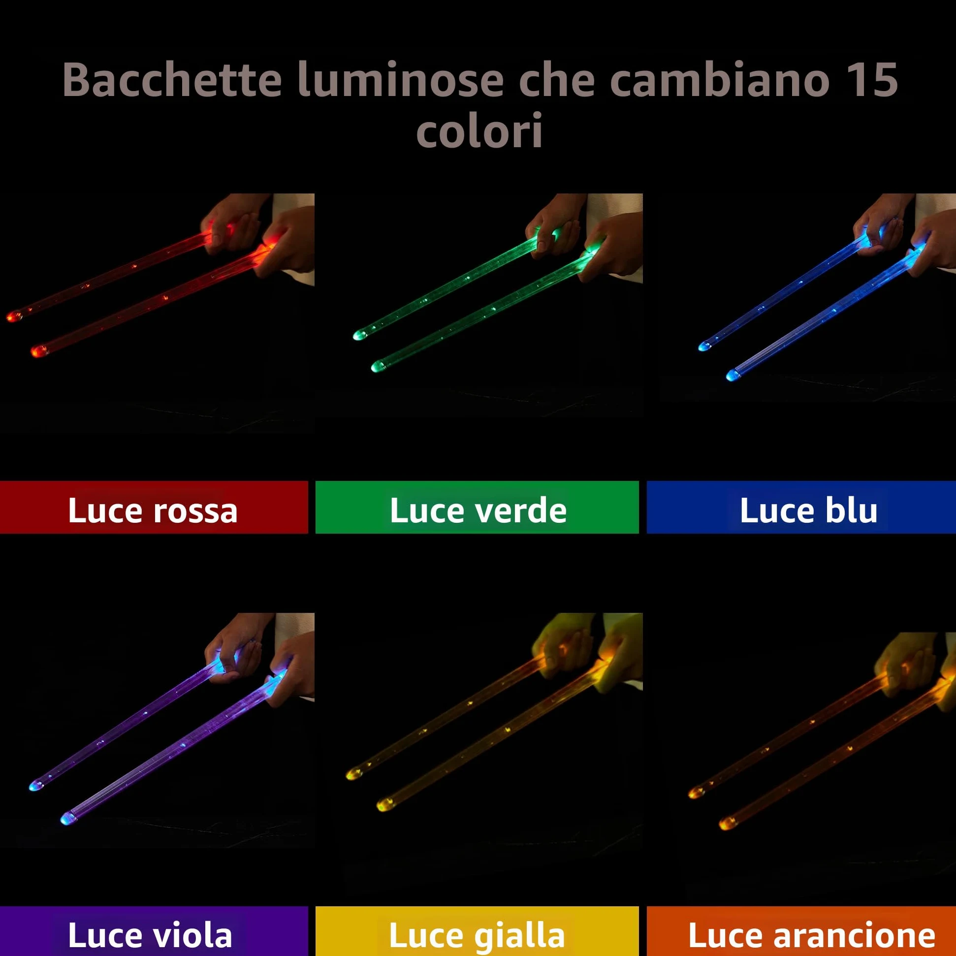 Vhffoso - Bacchette per batteria cambiacolore a luce LED, ricaricabili, 15 colori, con custodia, si illuminano al buio, in plastica, per adulti, personalizzate (2 pezzi/confezione)